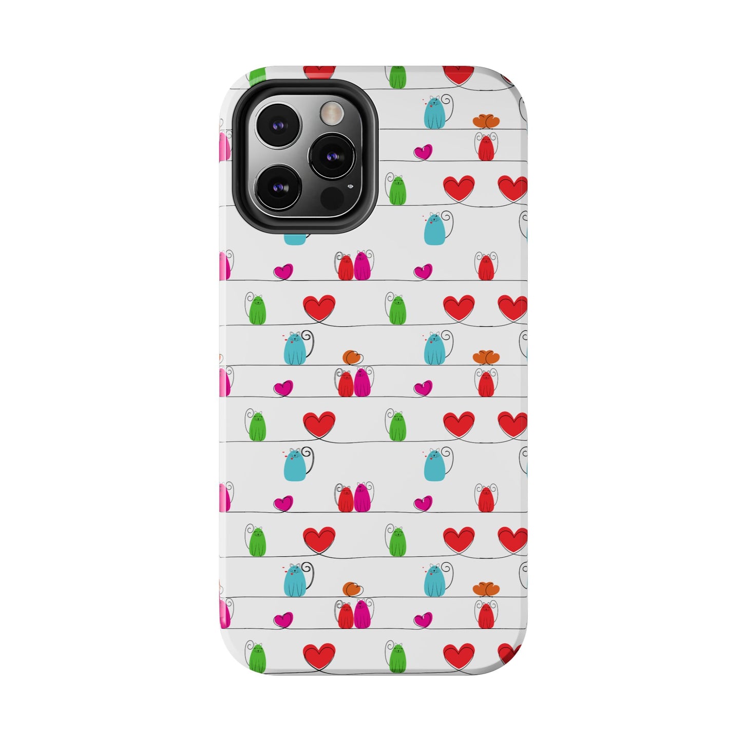 Fundas resistentes para teléfono con diseño de gatos y corazones
