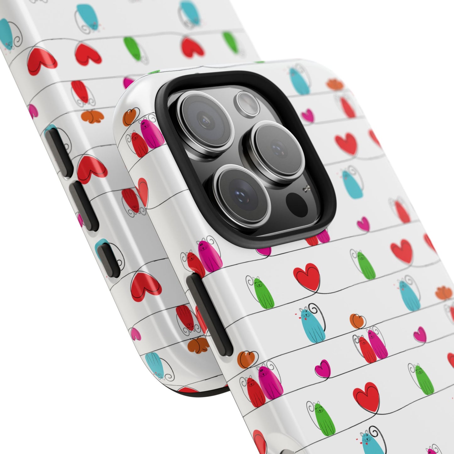 Fundas resistentes para teléfono con diseño de gatos y corazones
