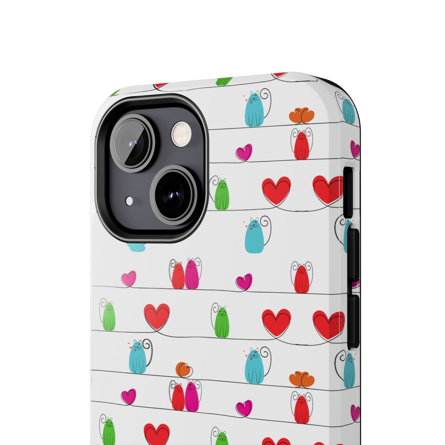 Fundas resistentes para teléfono con diseño de gatos y corazones