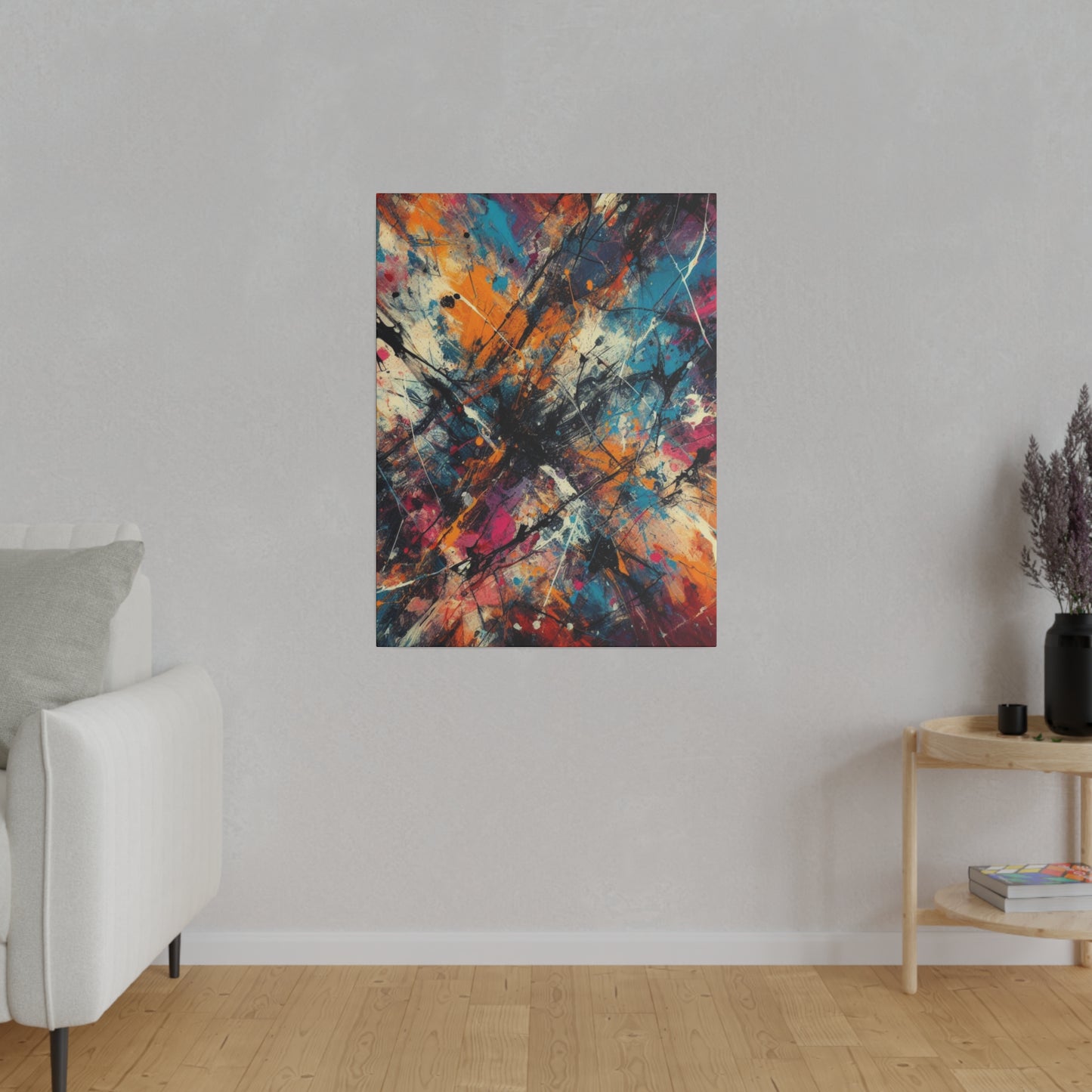 Electric Chaos Abstract Canvas Print – Bold Modern Paint Splash Wall Art for Contemporary Interiors