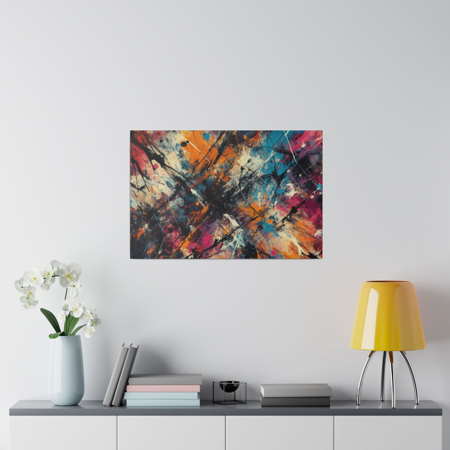 Electric Chaos Abstract Canvas Print – Bold Modern Paint Splash Wall Art for Contemporary Interiors