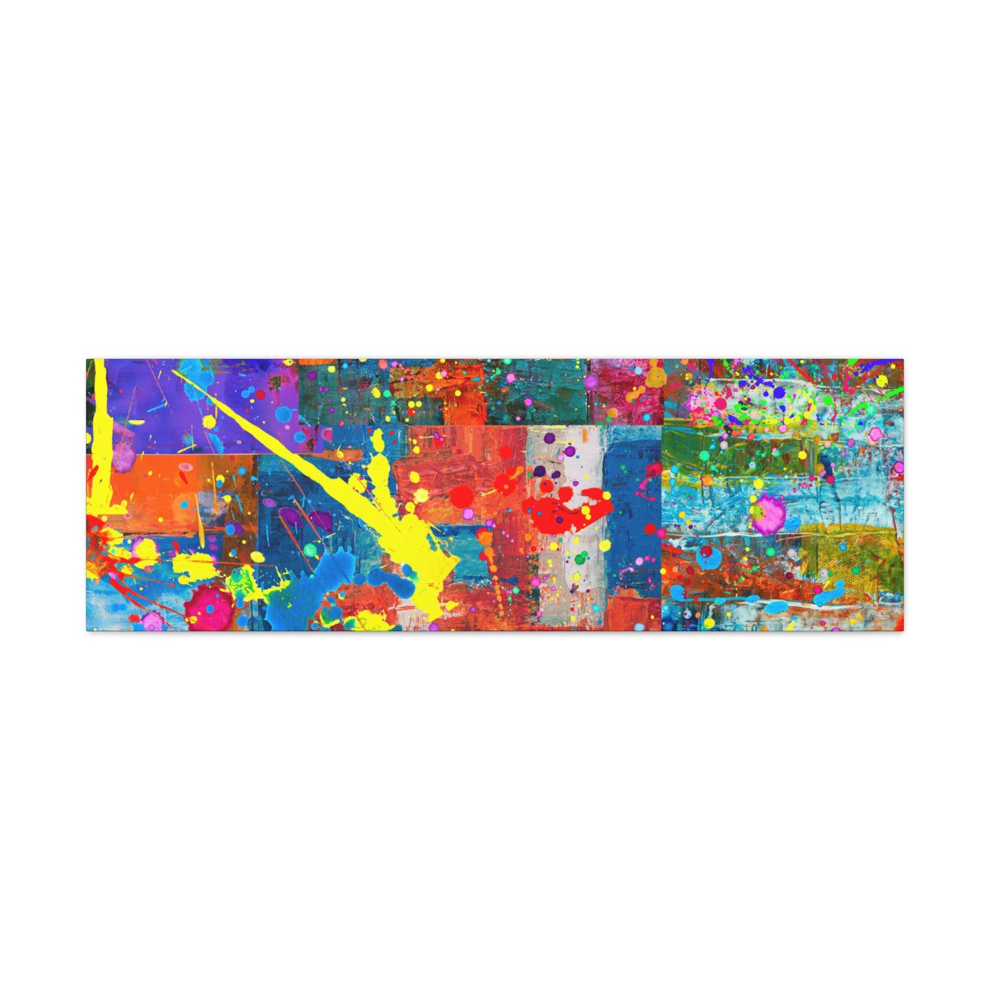 Neon Chaos Canvas Print – Abstract Patchwork Splatter Art with Bold Brushstrokes & Vivid Color Bursts
