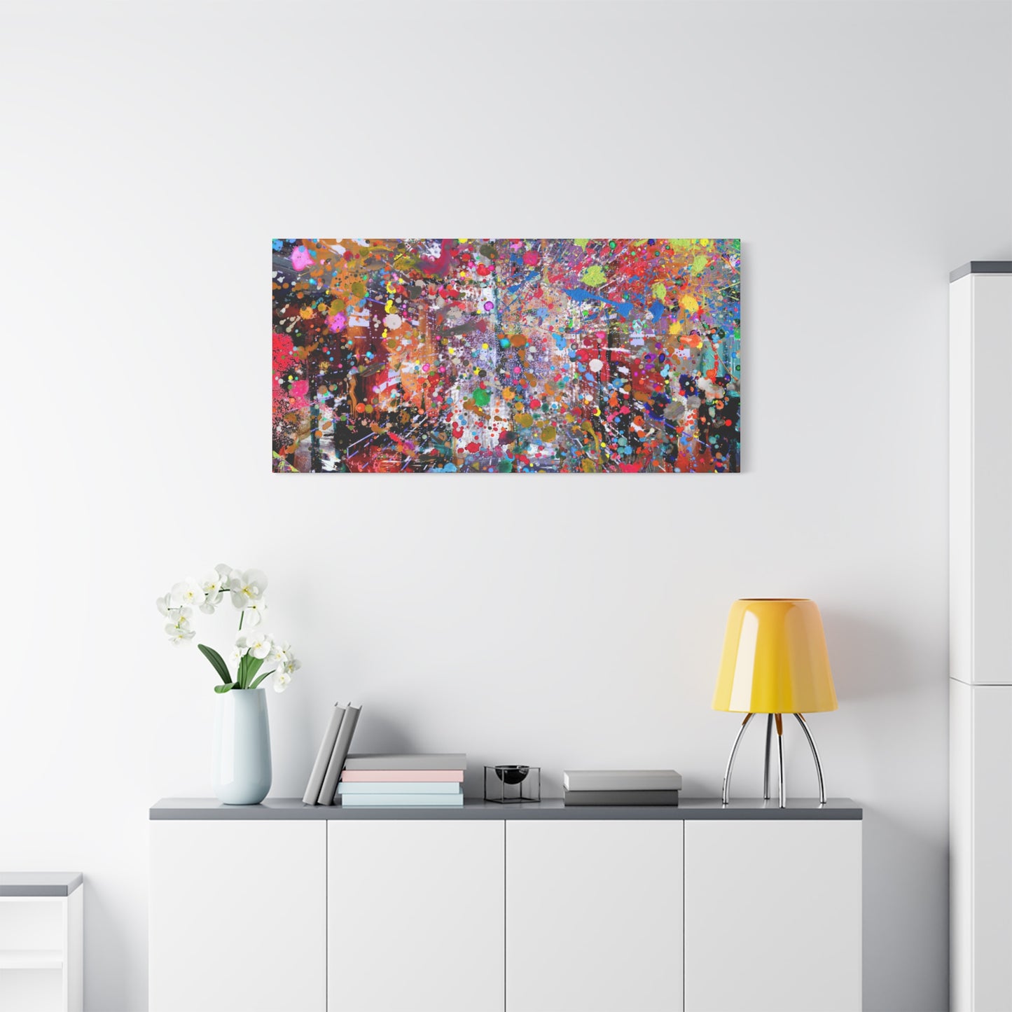 Urban Chaos: Neon Splatter Symphony Abstract Canvas Print Art