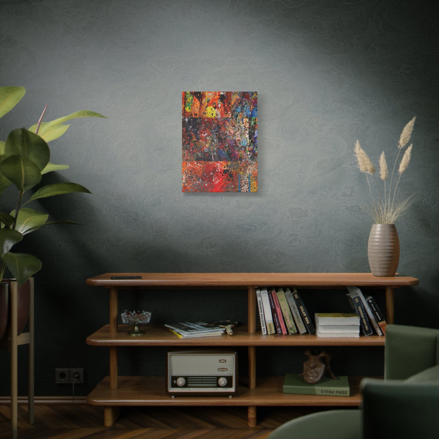 Fragments of Fire : Bold Red and Orange Abstract Splatter Canvas Art Print