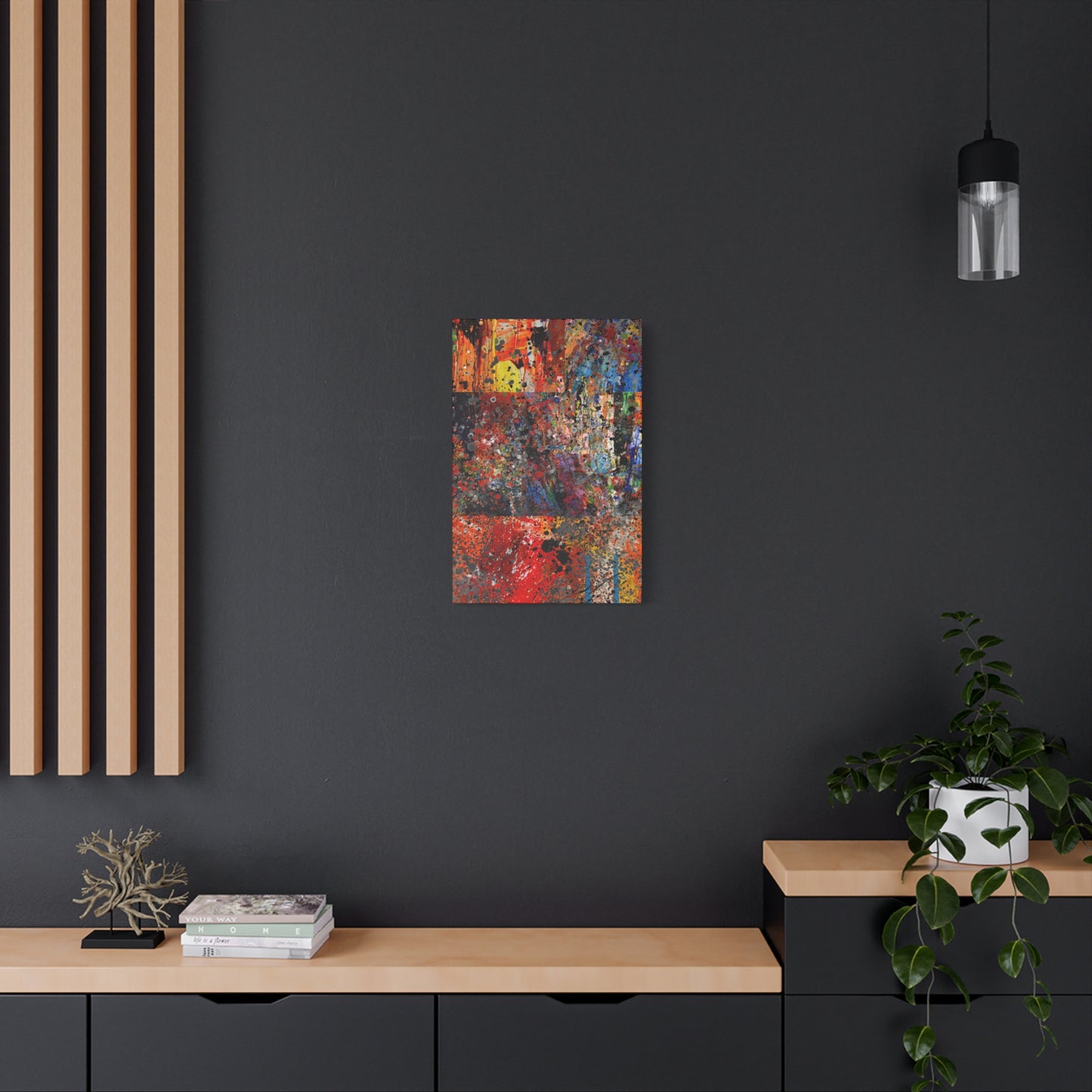 Fragments of Fire : Bold Red and Orange Abstract Splatter Canvas Art Print