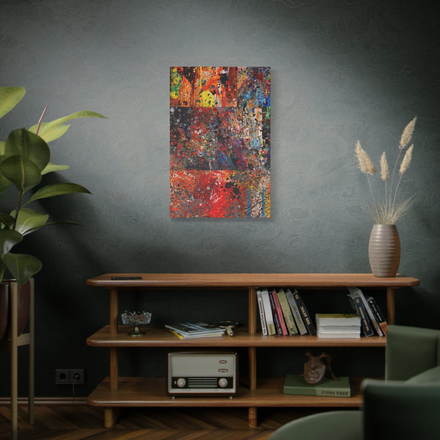 Fragments of Fire : Bold Red and Orange Abstract Splatter Canvas Art Print