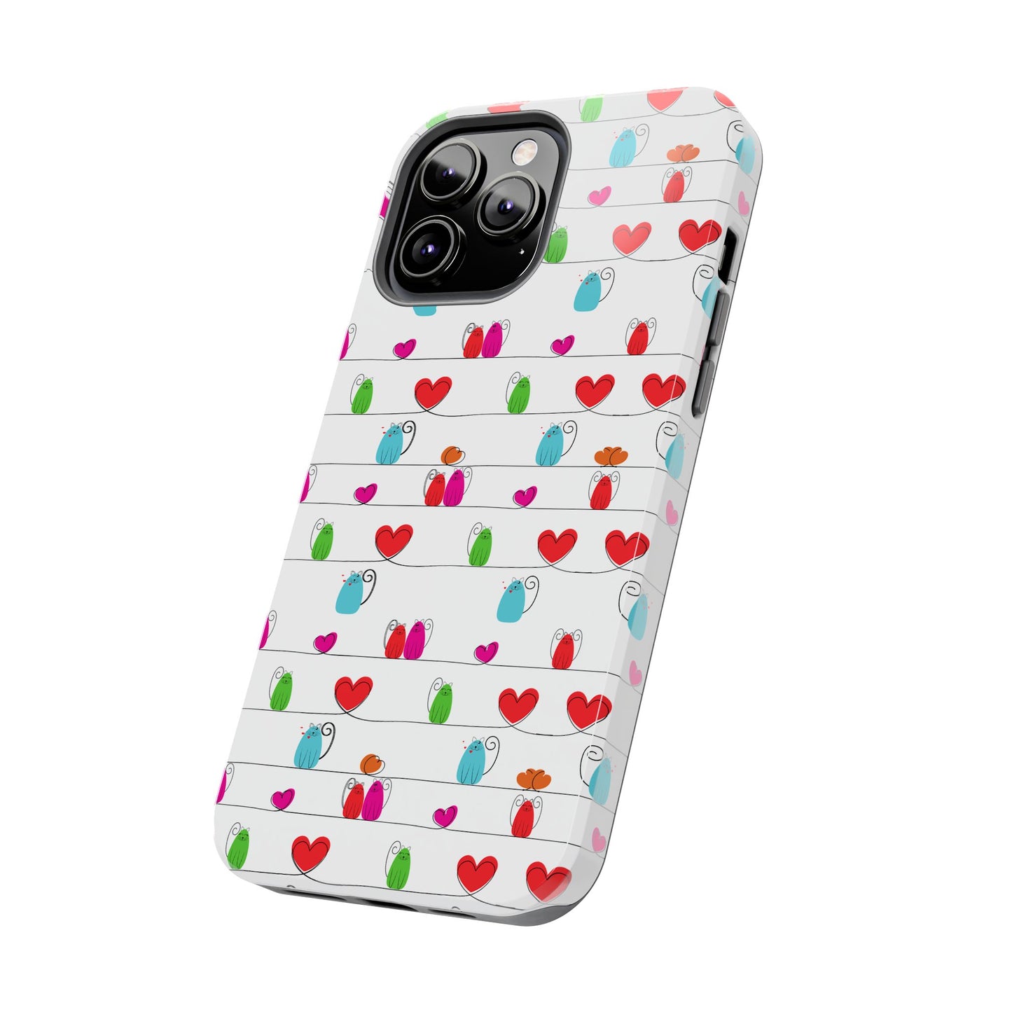 Fundas resistentes para teléfono con diseño de gatos y corazones