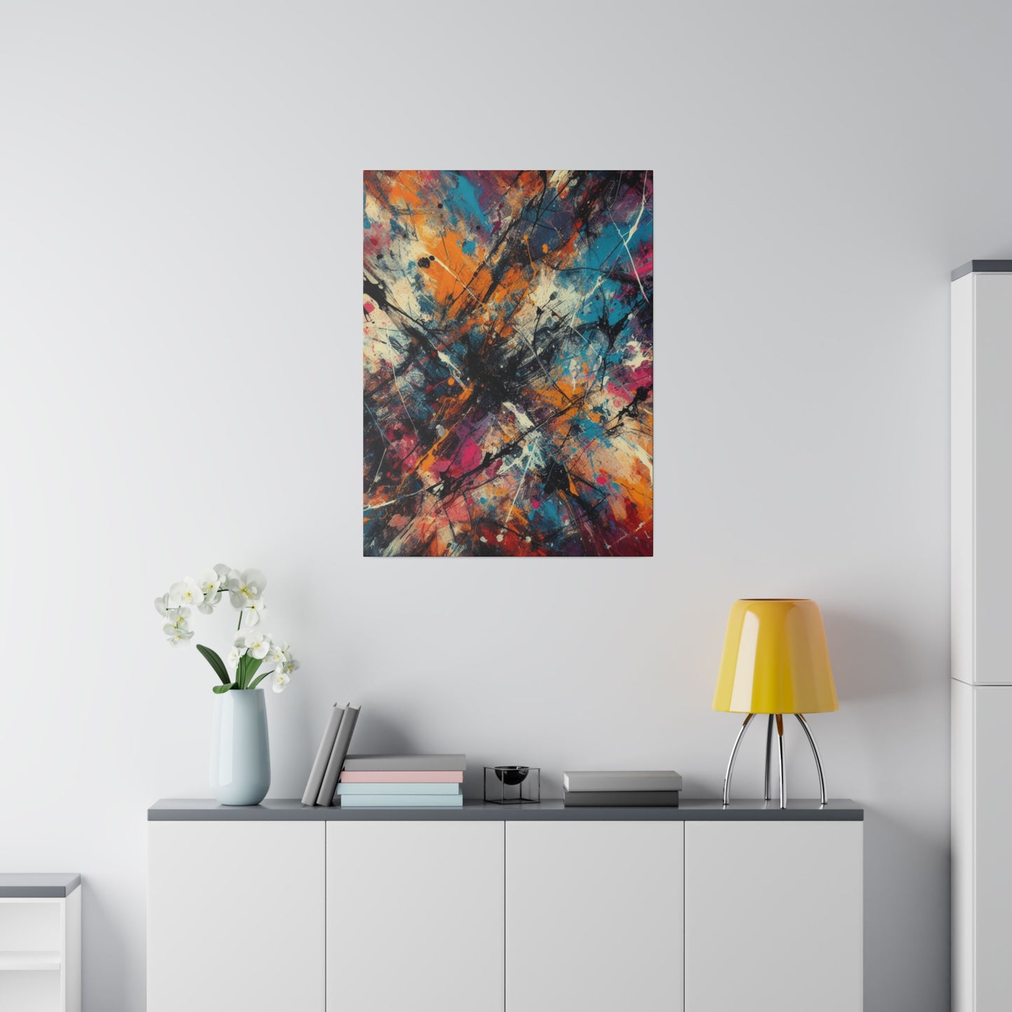 Electric Chaos Abstract Canvas Print – Bold Modern Paint Splash Wall Art for Contemporary Interiors