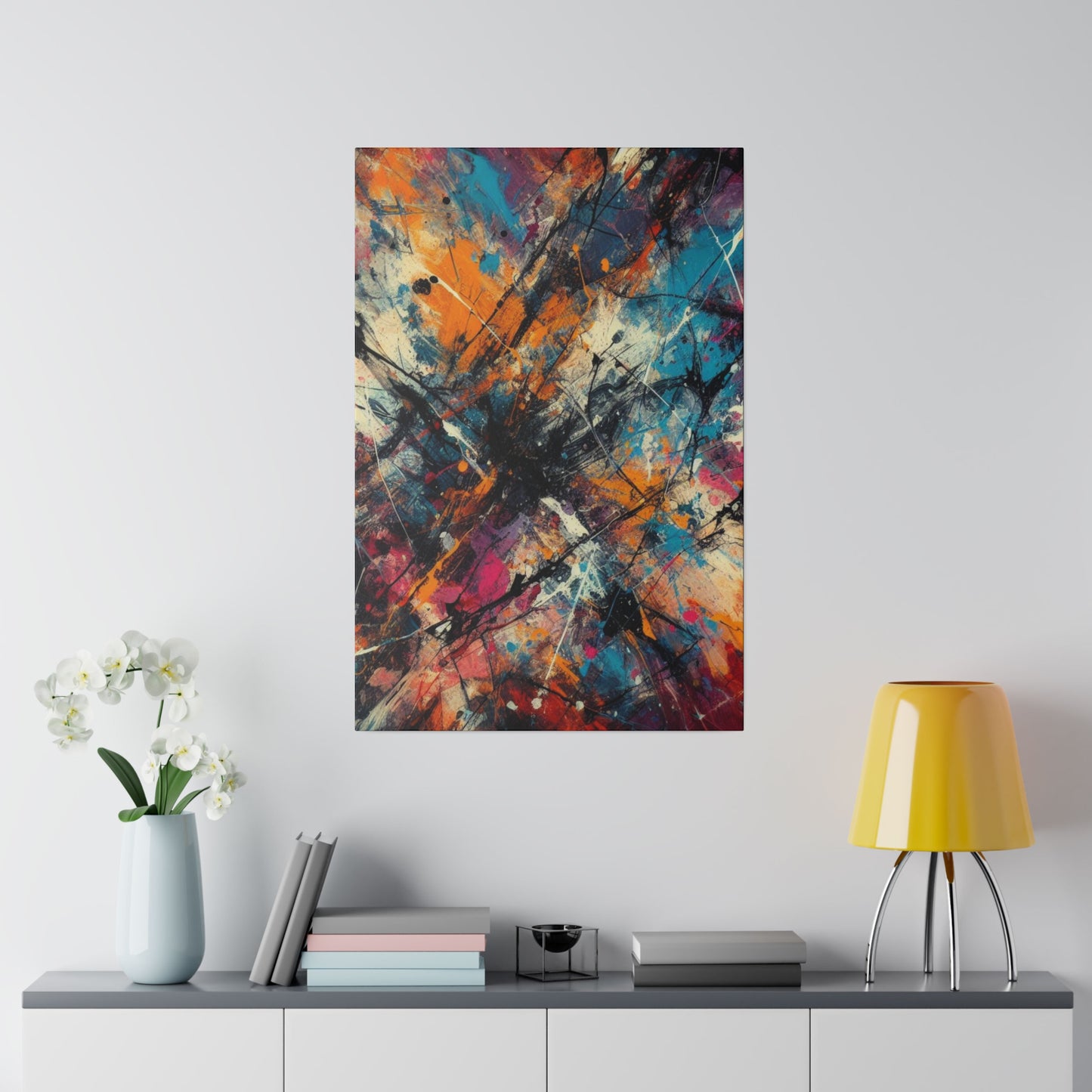 Electric Chaos Abstract Canvas Print – Bold Modern Paint Splash Wall Art for Contemporary Interiors
