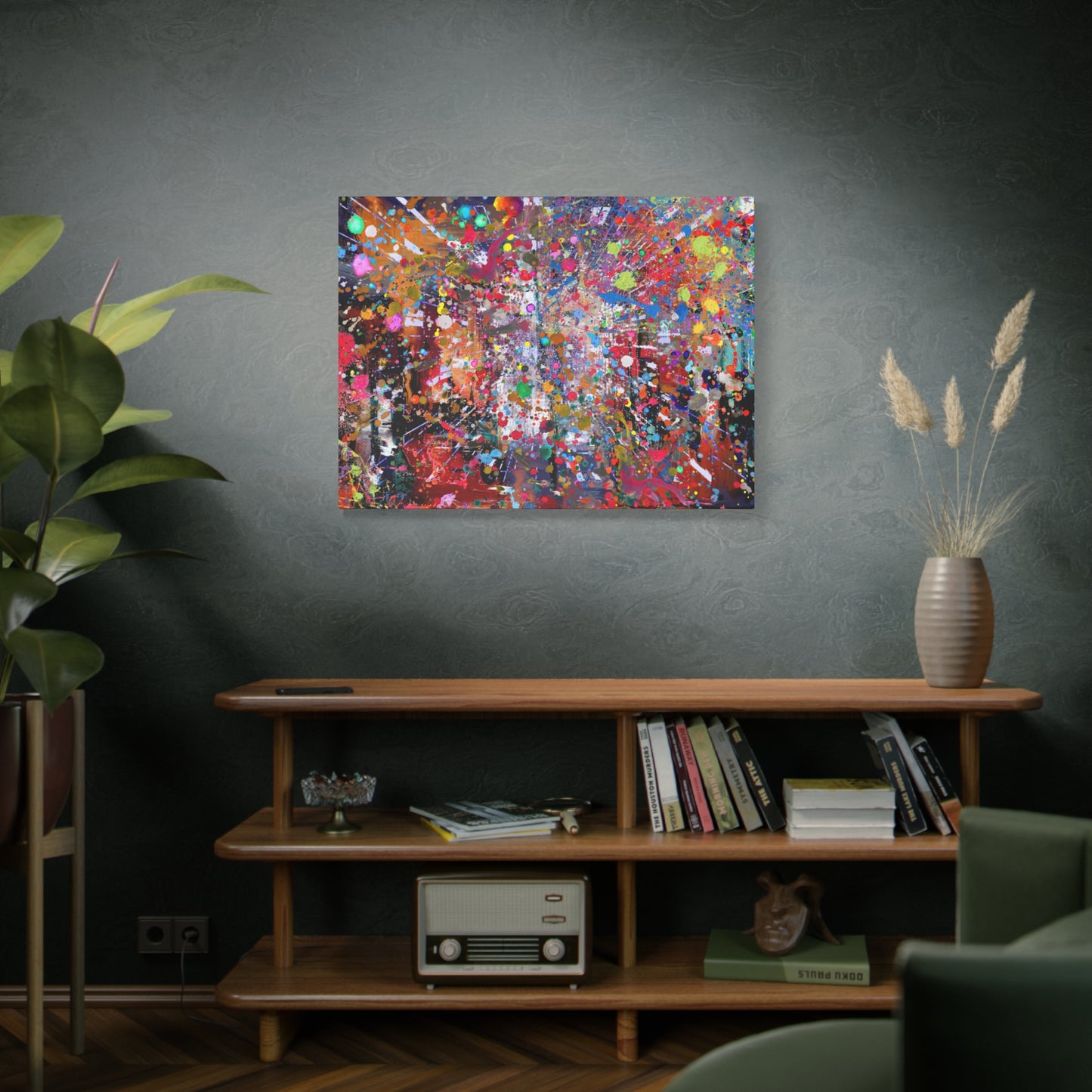 Urban Chaos: Neon Splatter Symphony Abstract Canvas Print Art