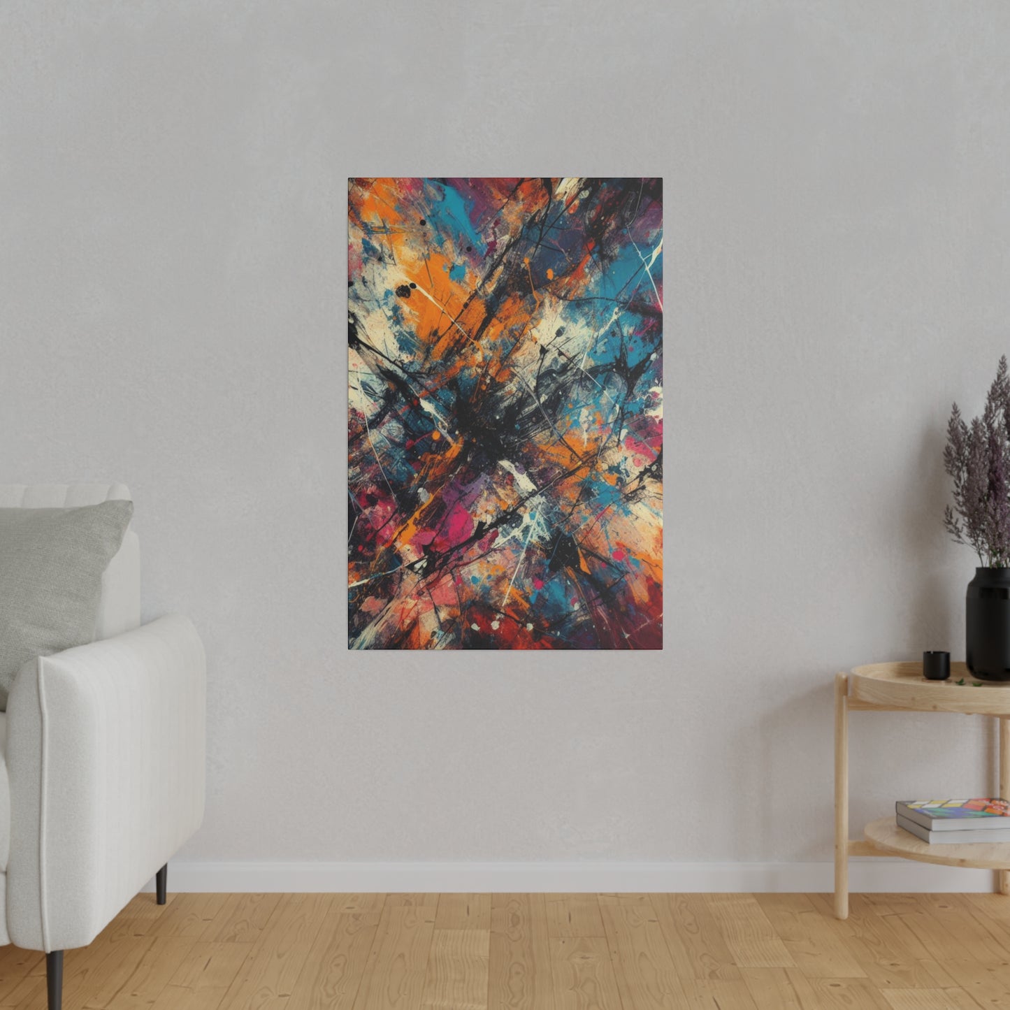 Electric Chaos Abstract Canvas Print – Bold Modern Paint Splash Wall Art for Contemporary Interiors