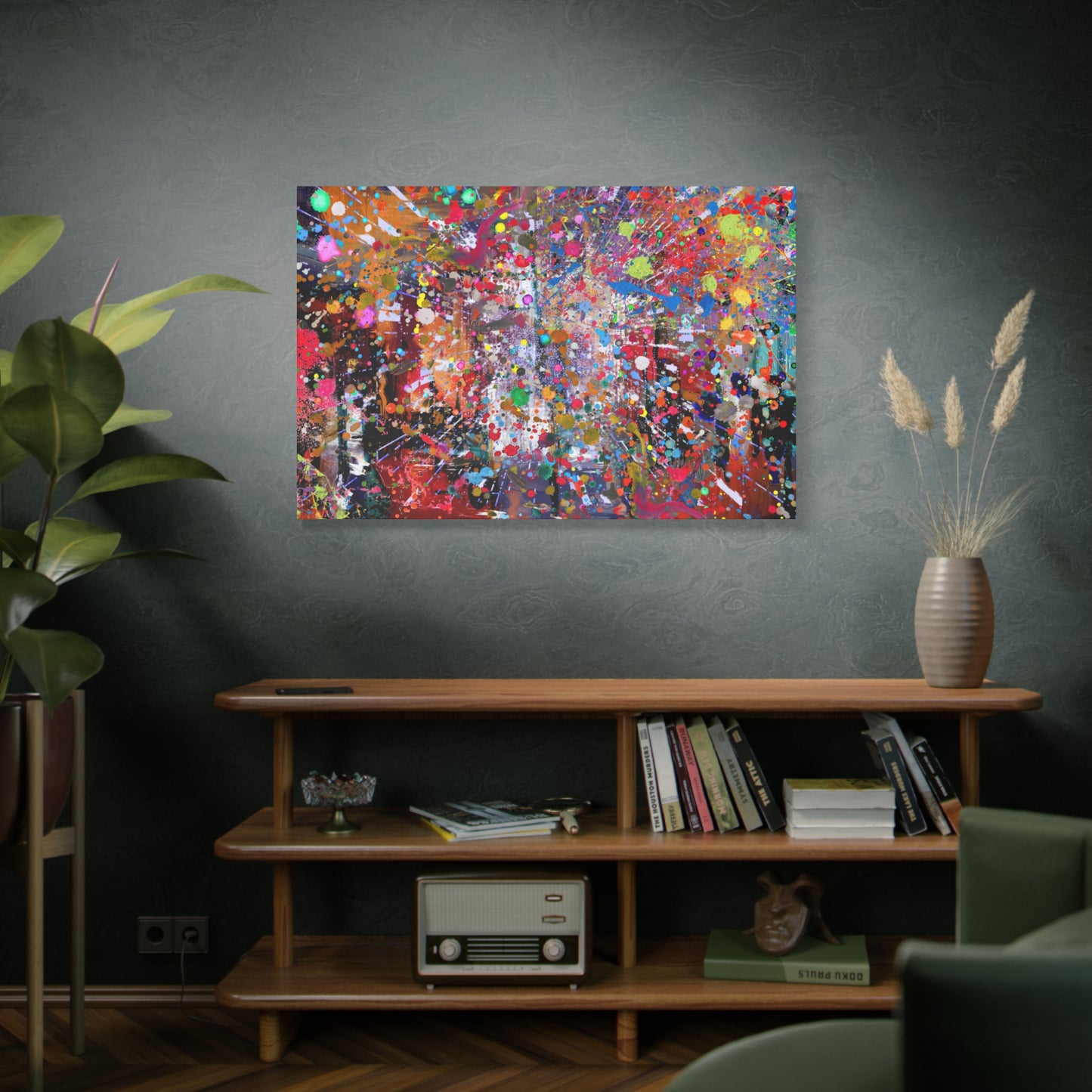 Urban Chaos: Neon Splatter Symphony Abstract Canvas Print Art