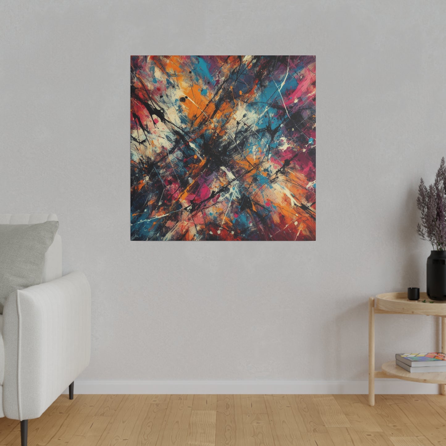 Electric Chaos Abstract Canvas Print – Bold Modern Paint Splash Wall Art for Contemporary Interiors