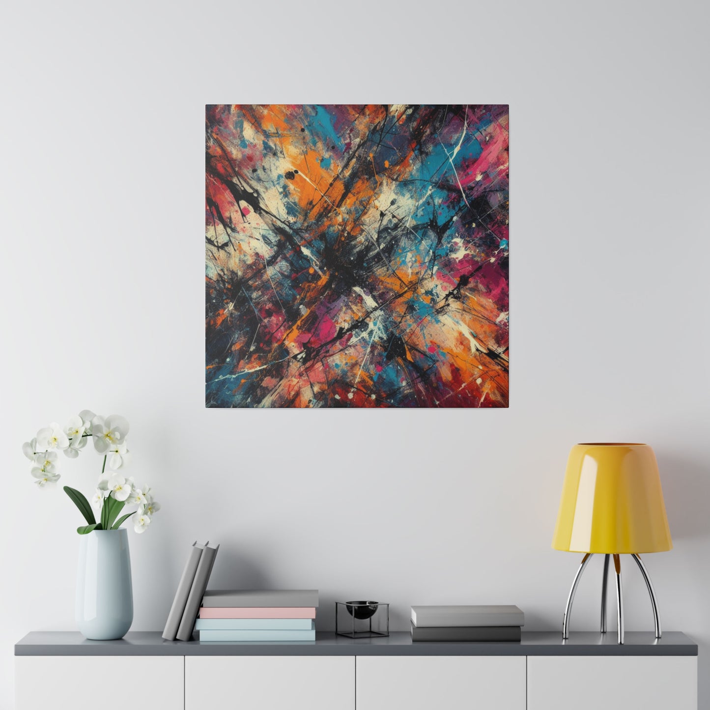 Electric Chaos Abstract Canvas Print – Bold Modern Paint Splash Wall Art for Contemporary Interiors