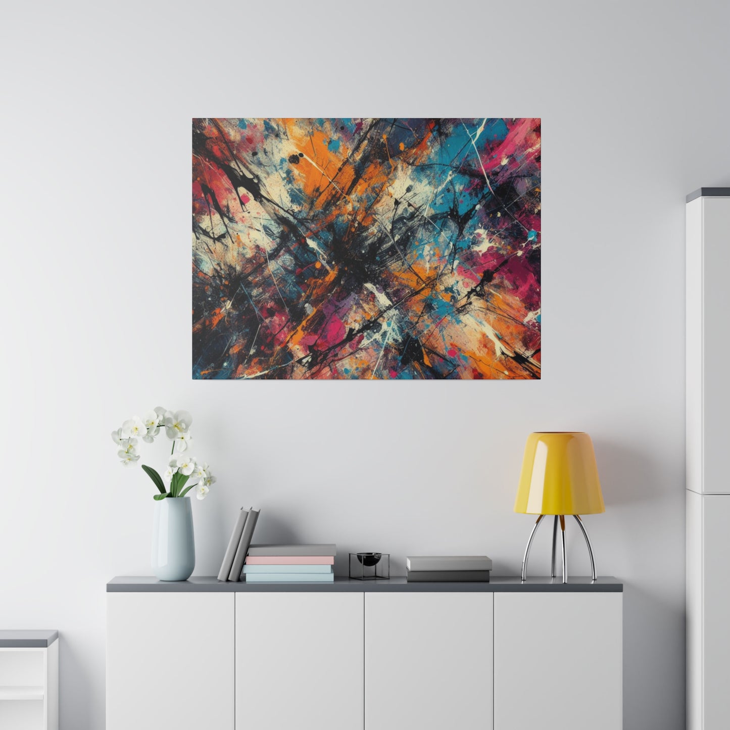 Electric Chaos Abstract Canvas Print – Bold Modern Paint Splash Wall Art for Contemporary Interiors