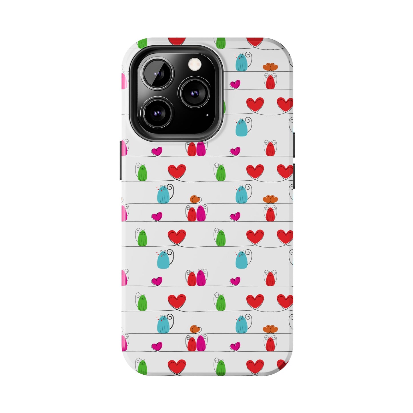 Fundas resistentes para teléfono con diseño de gatos y corazones