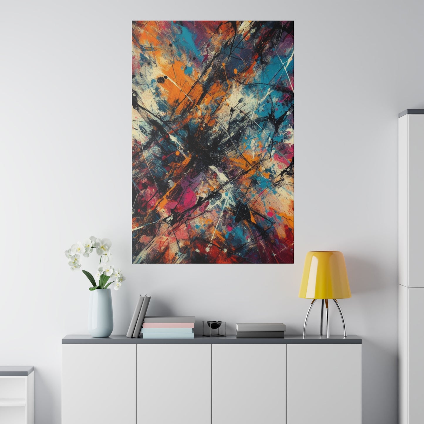 Electric Chaos Abstract Canvas Print – Bold Modern Paint Splash Wall Art for Contemporary Interiors