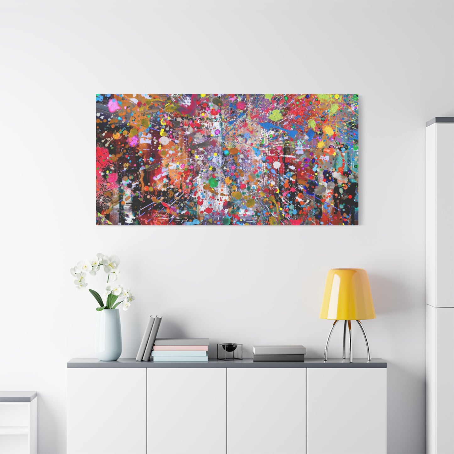 Urban Chaos: Neon Splatter Symphony Abstract Canvas Print Art