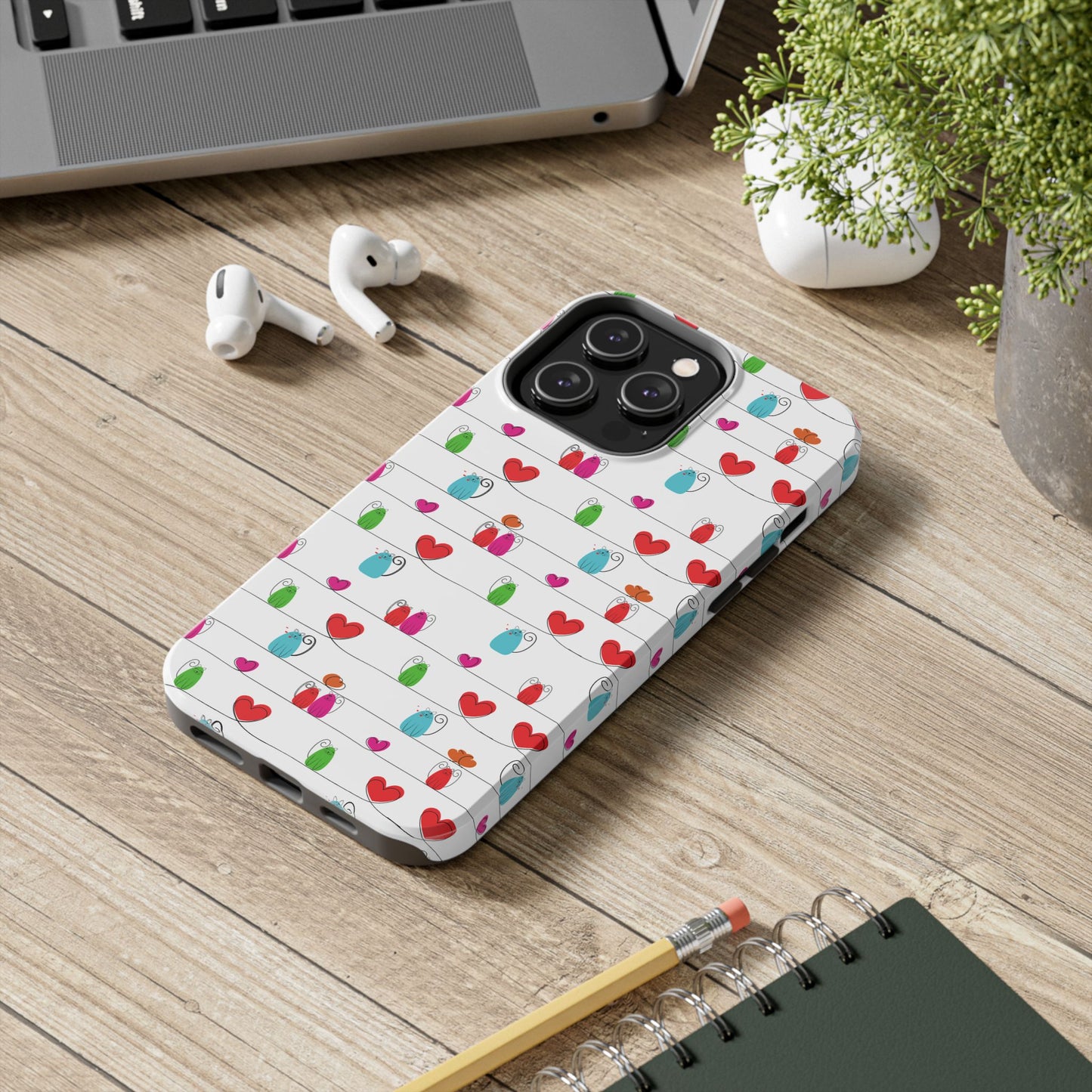 Fundas resistentes para teléfono con diseño de gatos y corazones
