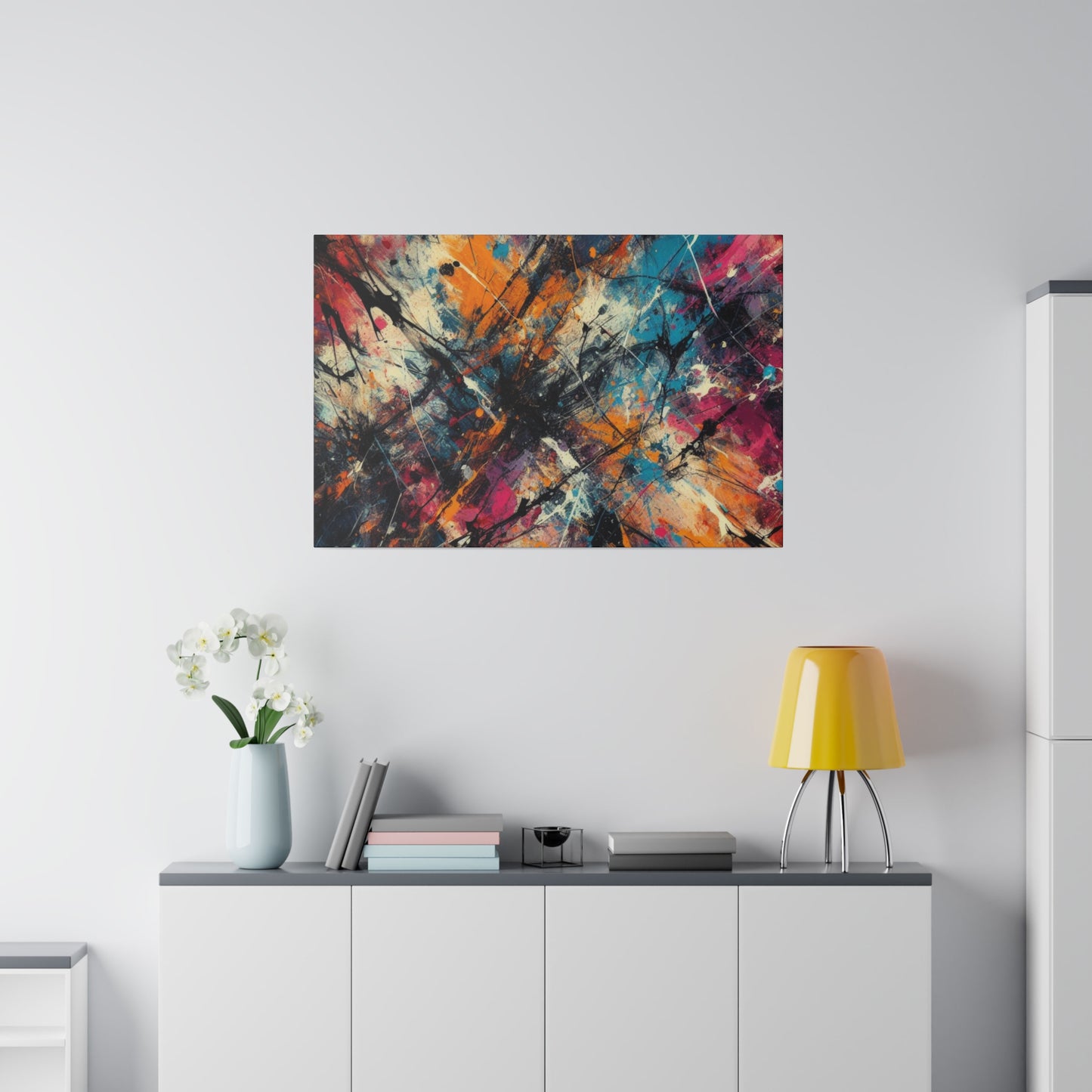 Electric Chaos Abstract Canvas Print – Bold Modern Paint Splash Wall Art for Contemporary Interiors