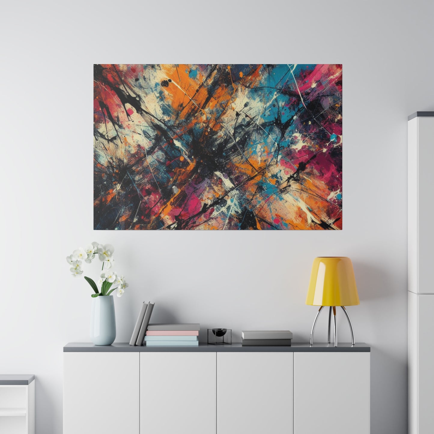 Electric Chaos Abstract Canvas Print – Bold Modern Paint Splash Wall Art for Contemporary Interiors