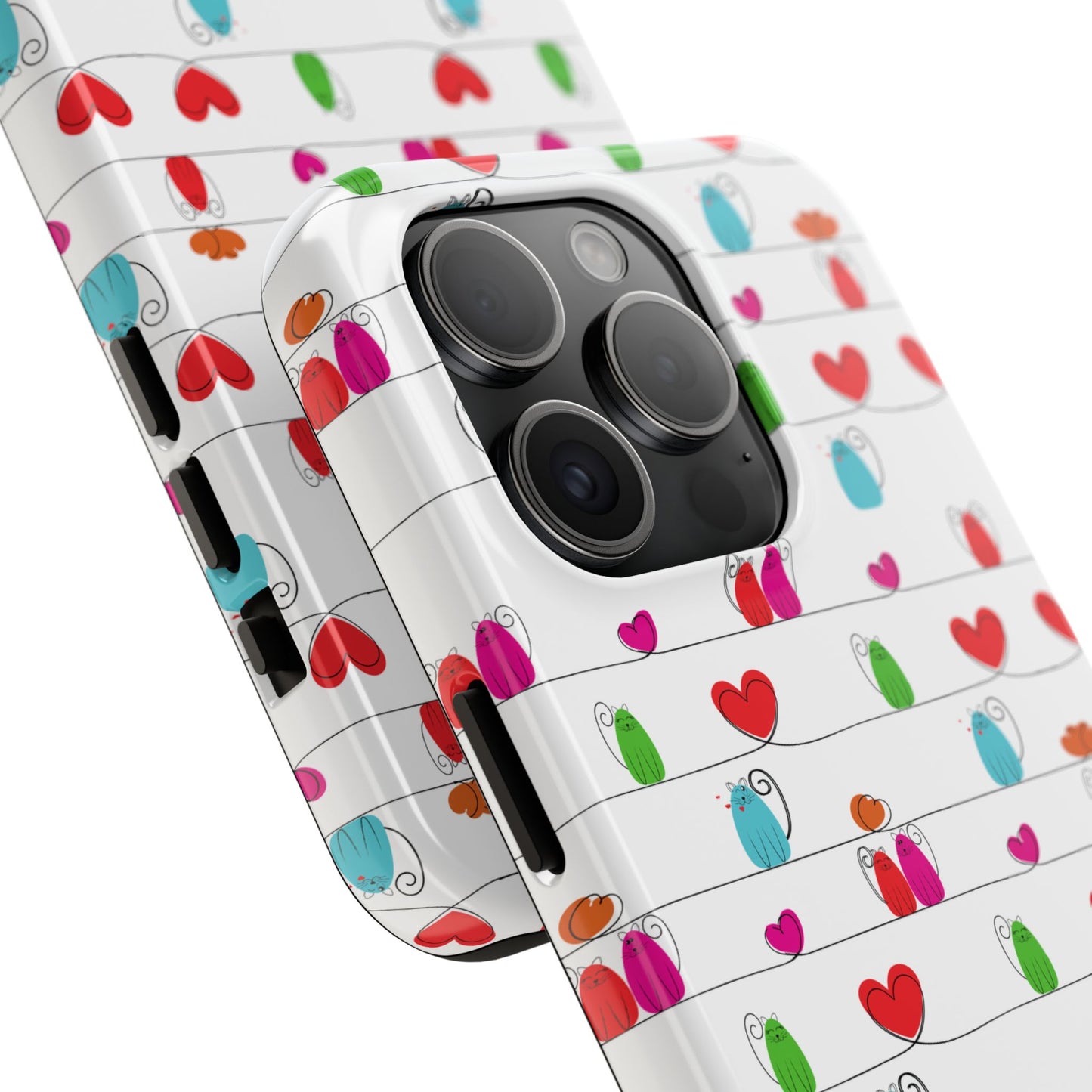 Fundas resistentes para teléfono con diseño de gatos y corazones