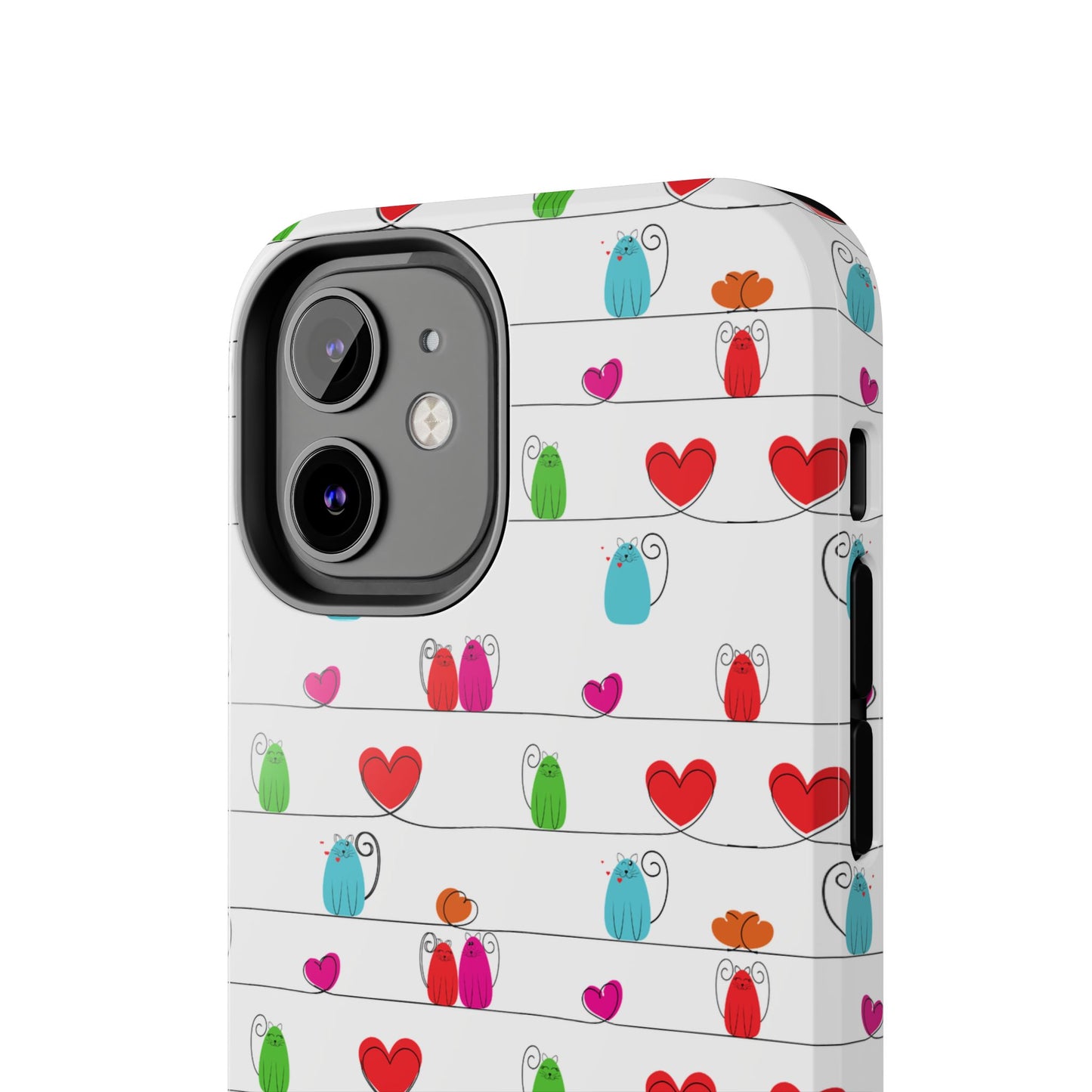 Fundas resistentes para teléfono con diseño de gatos y corazones