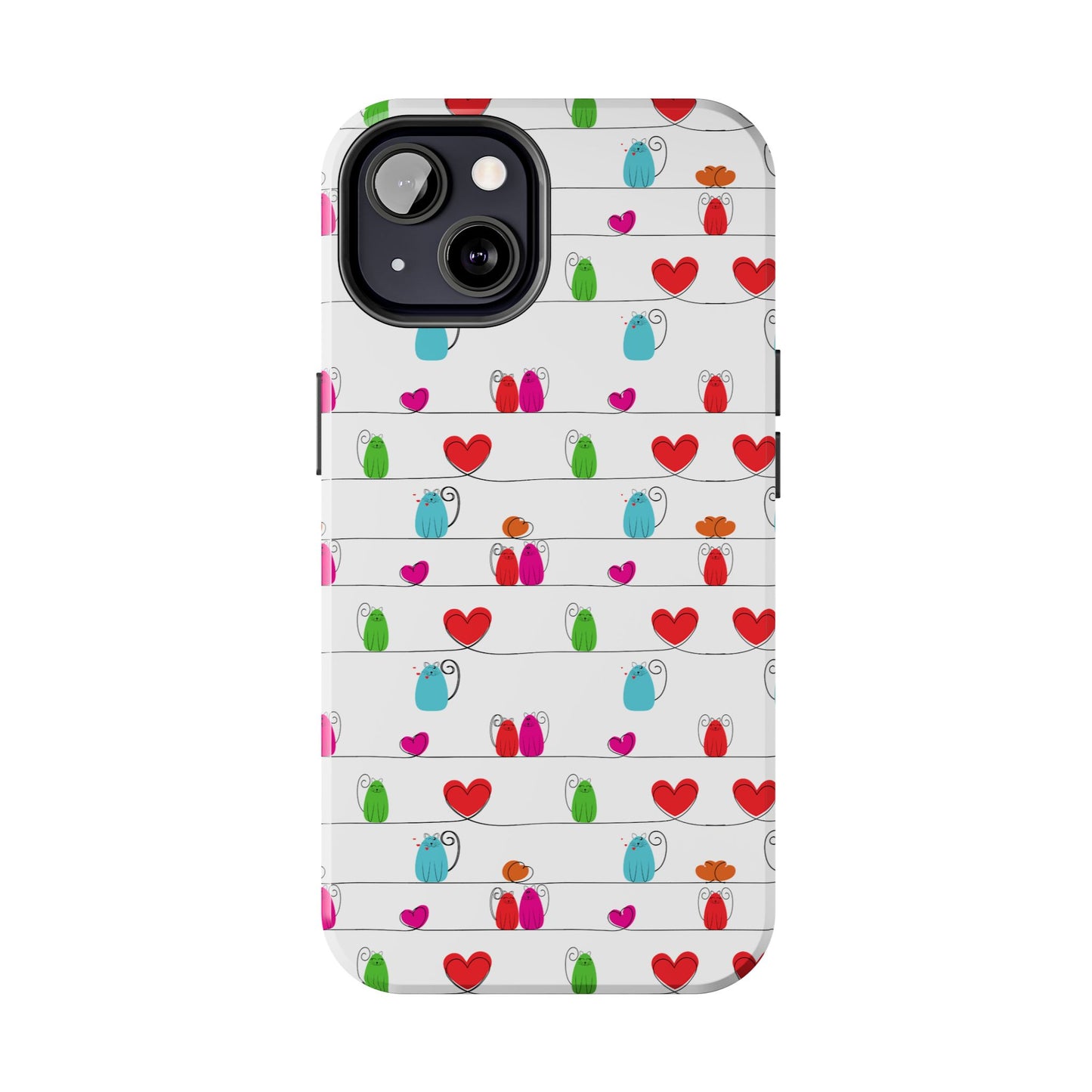 Fundas resistentes para teléfono con diseño de gatos y corazones