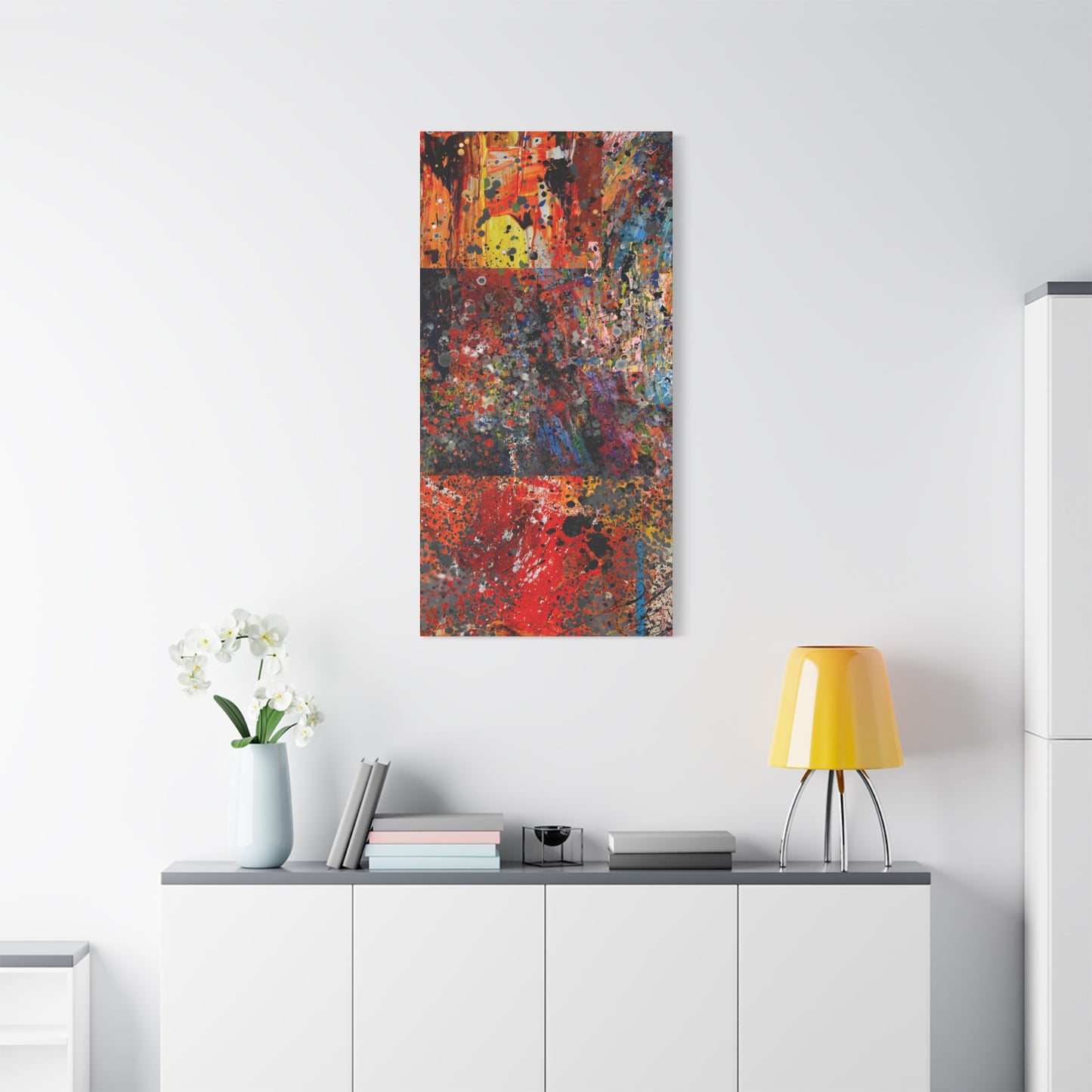 Fragments of Fire : Bold Red and Orange Abstract Splatter Canvas Art Print