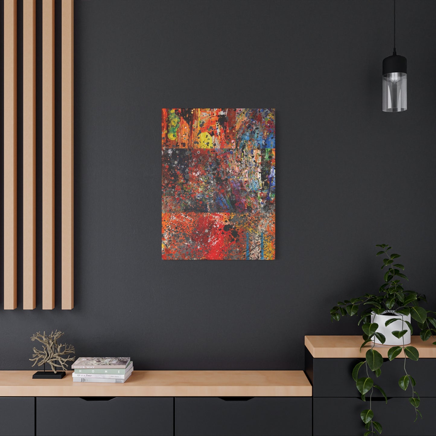 Fragments of Fire : Bold Red and Orange Abstract Splatter Canvas Art Print