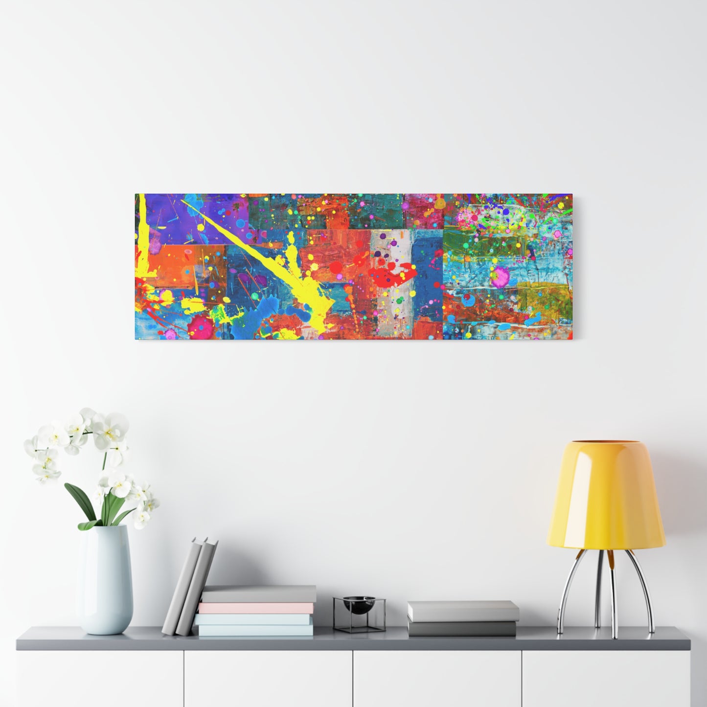 Neon Chaos Canvas Print – Abstract Patchwork Splatter Art with Bold Brushstrokes & Vivid Color Bursts