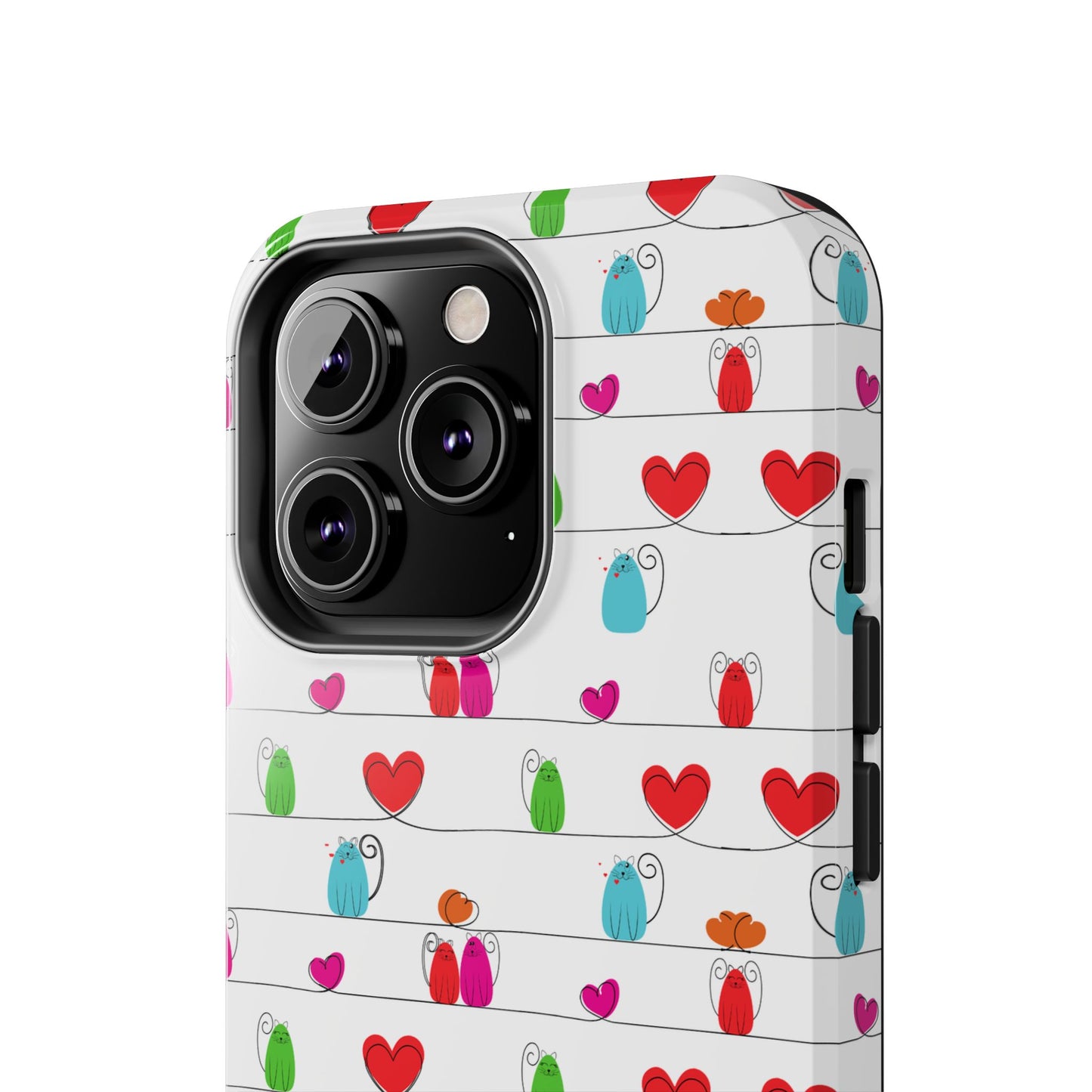 Fundas resistentes para teléfono con diseño de gatos y corazones