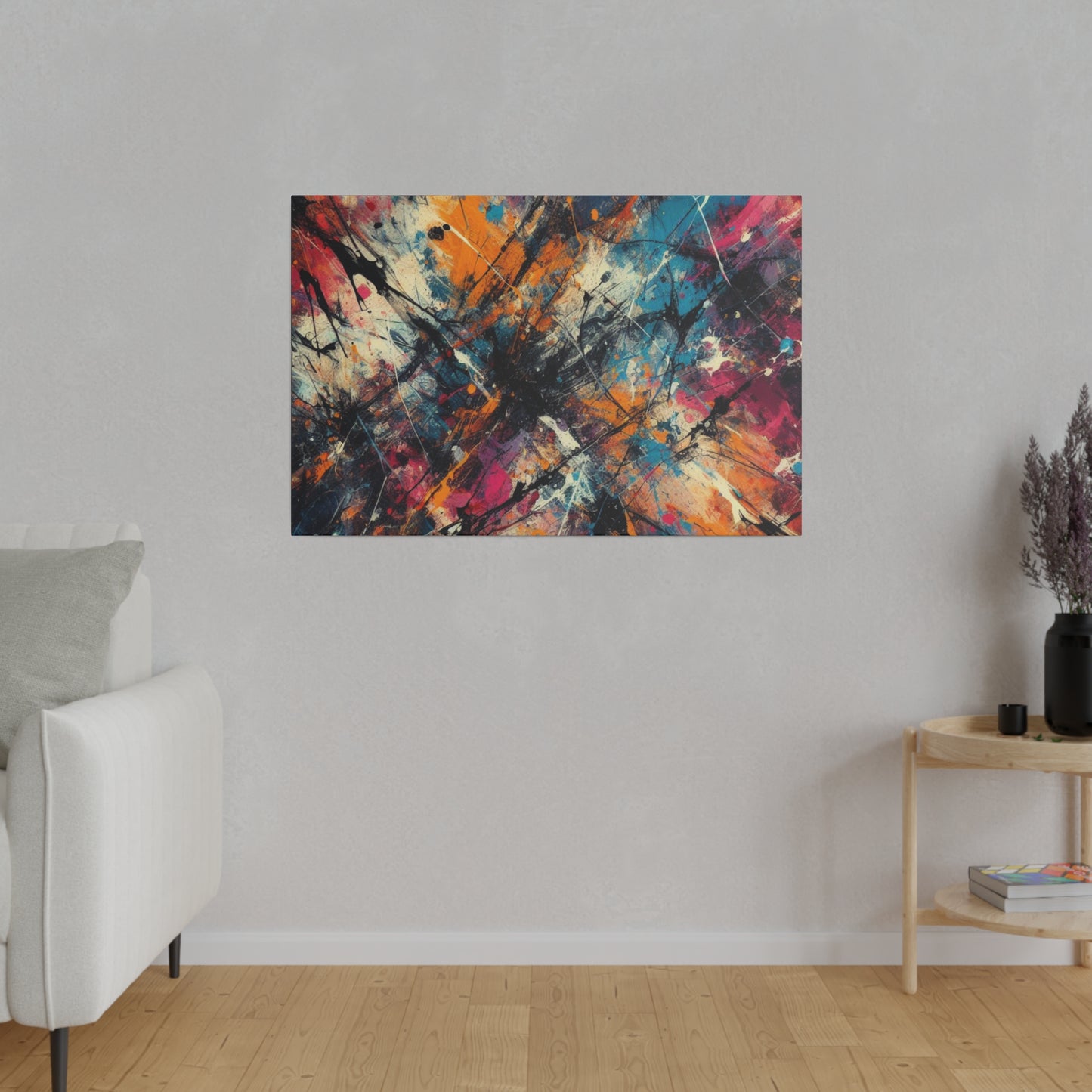 Electric Chaos Abstract Canvas Print – Bold Modern Paint Splash Wall Art for Contemporary Interiors
