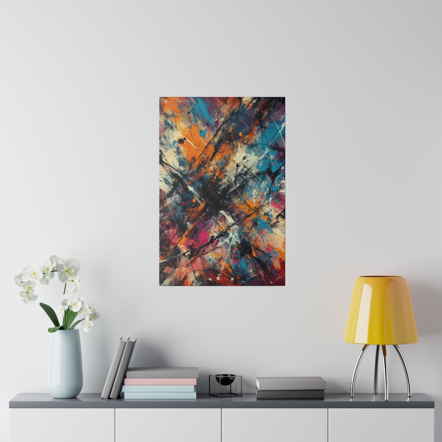 Electric Chaos Abstract Canvas Print – Bold Modern Paint Splash Wall Art for Contemporary Interiors
