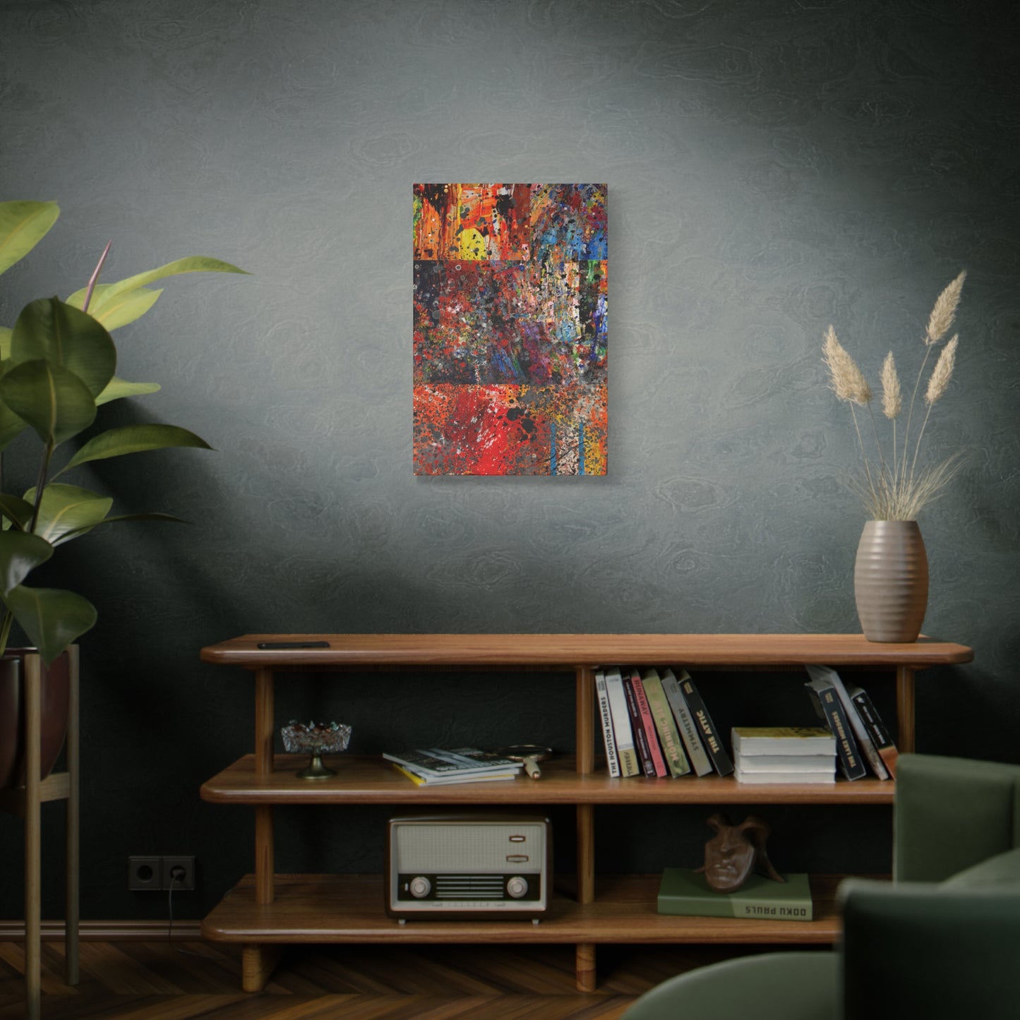 Fragments of Fire : Bold Red and Orange Abstract Splatter Canvas Art Print