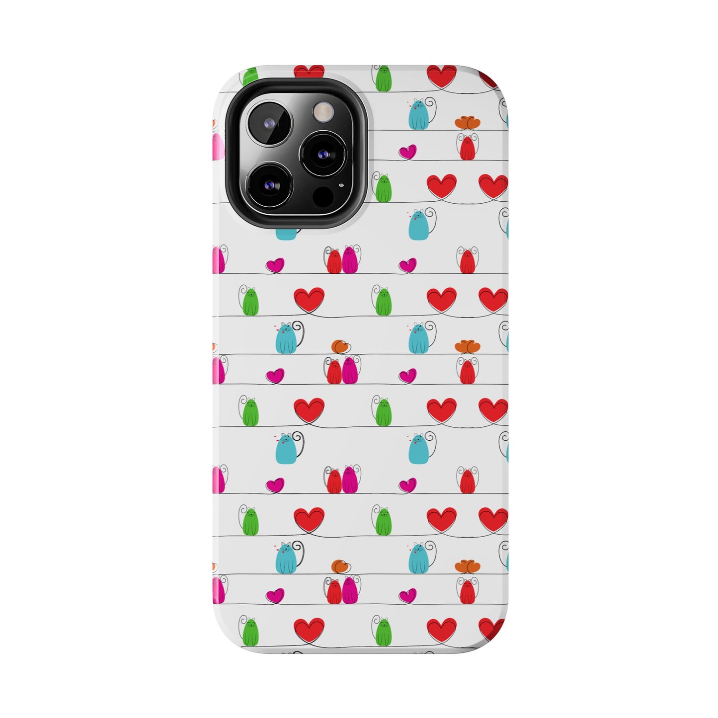 Fundas resistentes para teléfono con diseño de gatos y corazones