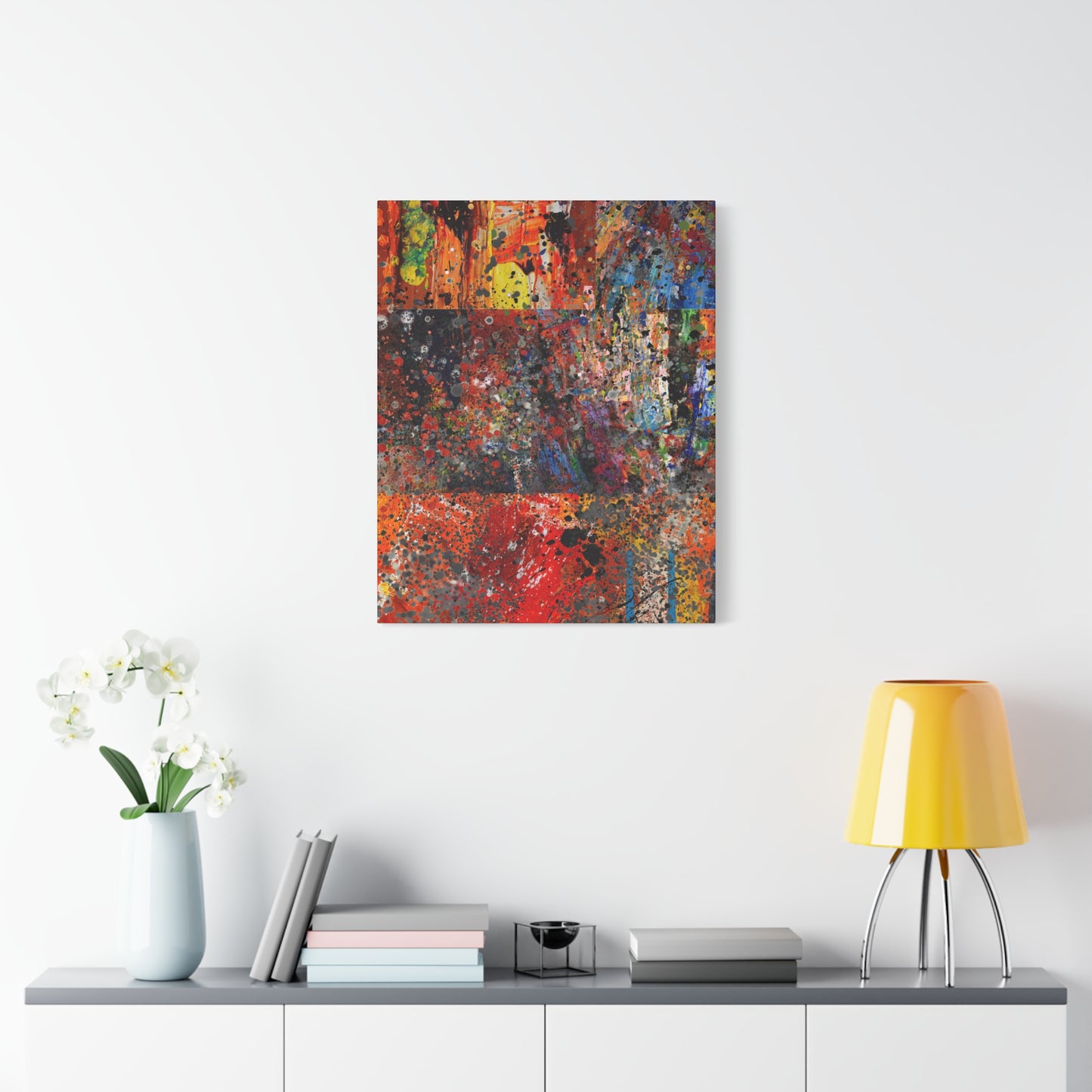 Fragments of Fire : Bold Red and Orange Abstract Splatter Canvas Art Print