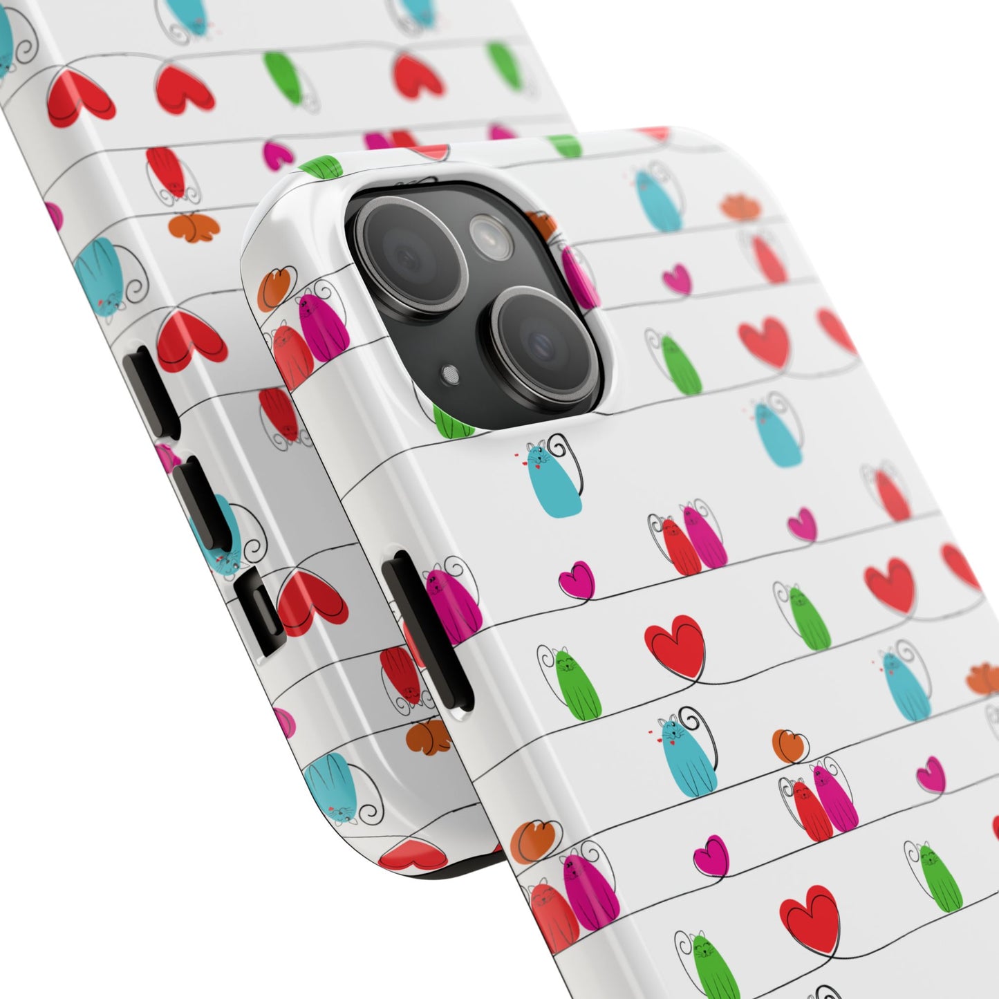 Fundas resistentes para teléfono con diseño de gatos y corazones