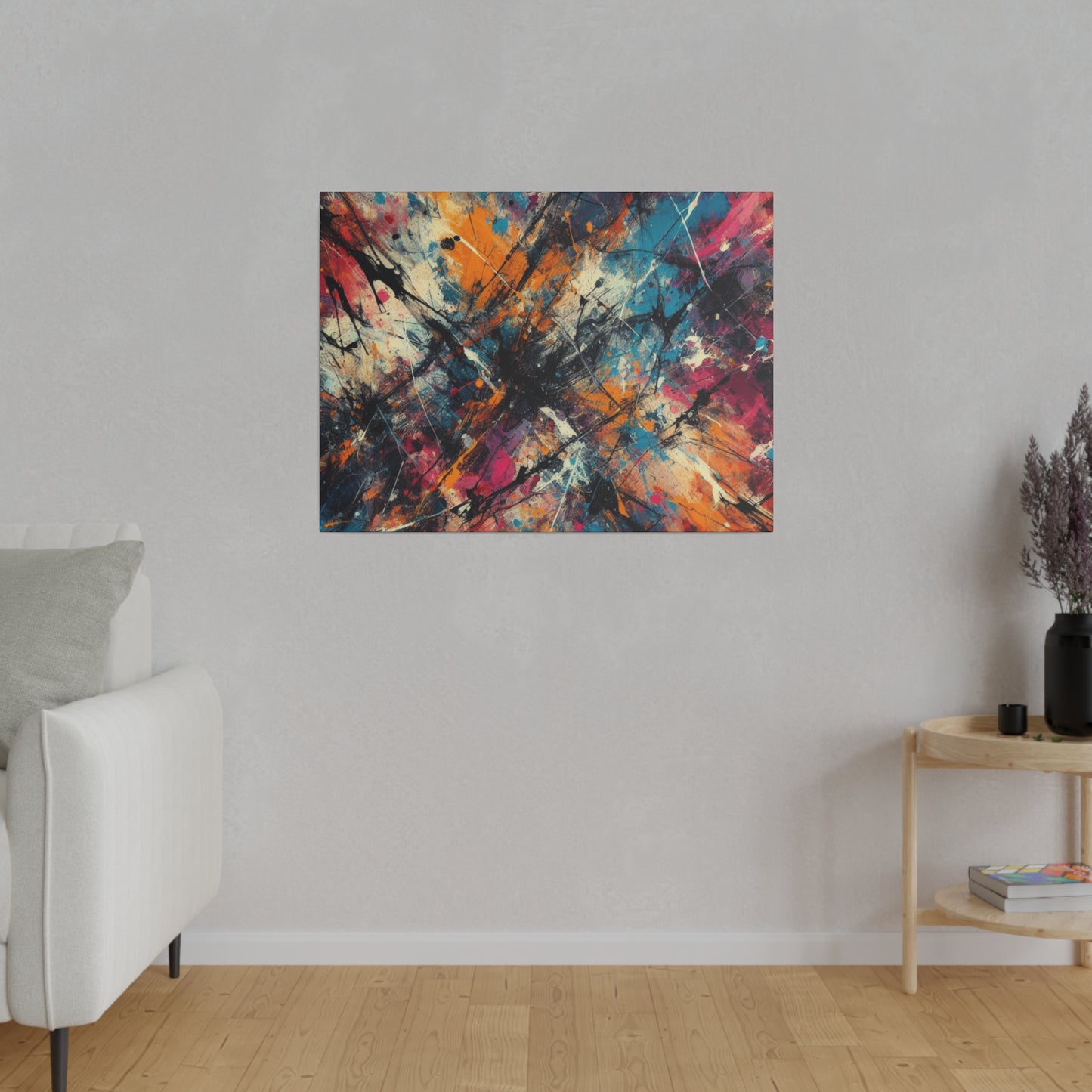 Electric Chaos Abstract Canvas Print – Bold Modern Paint Splash Wall Art for Contemporary Interiors