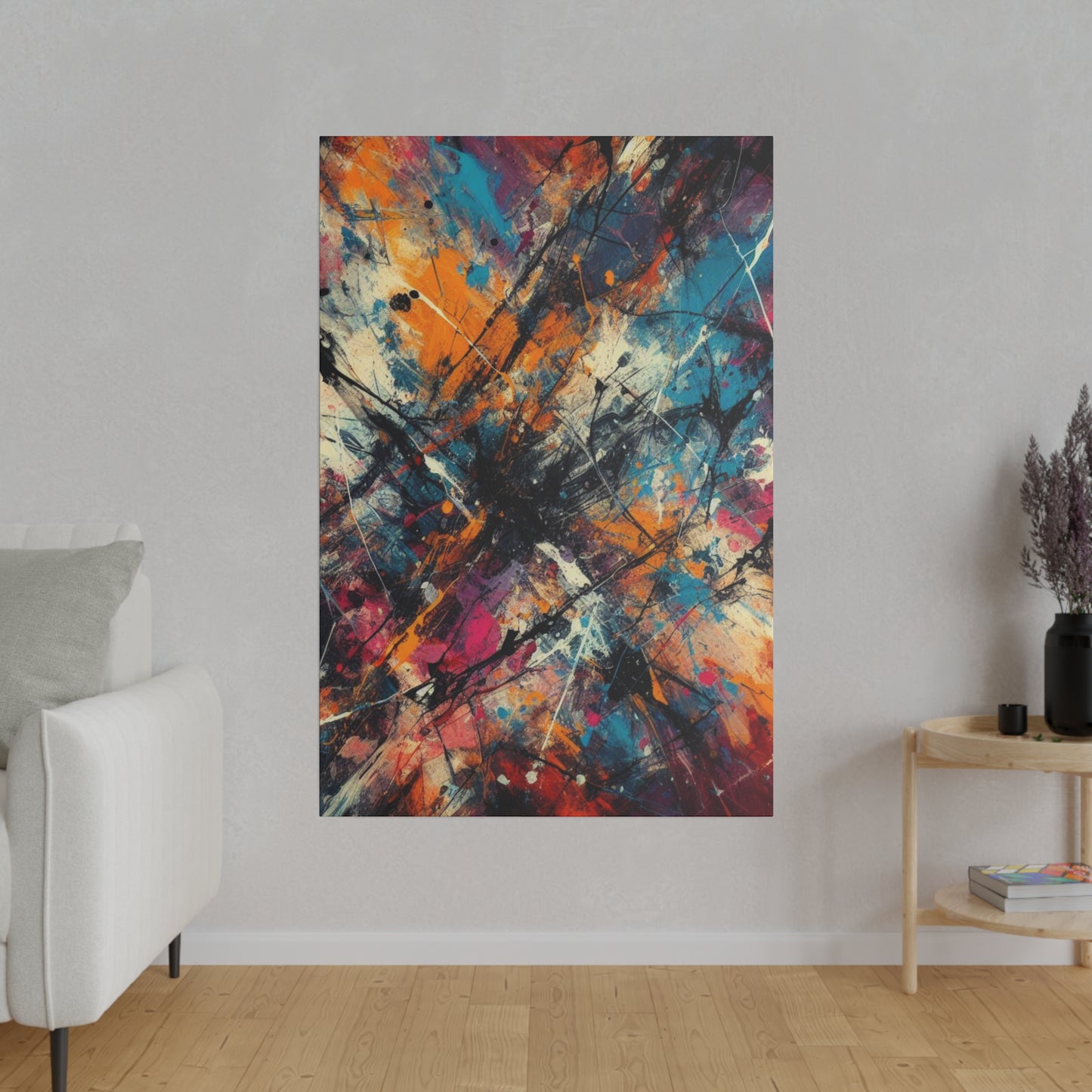 Electric Chaos Abstract Canvas Print – Bold Modern Paint Splash Wall Art for Contemporary Interiors