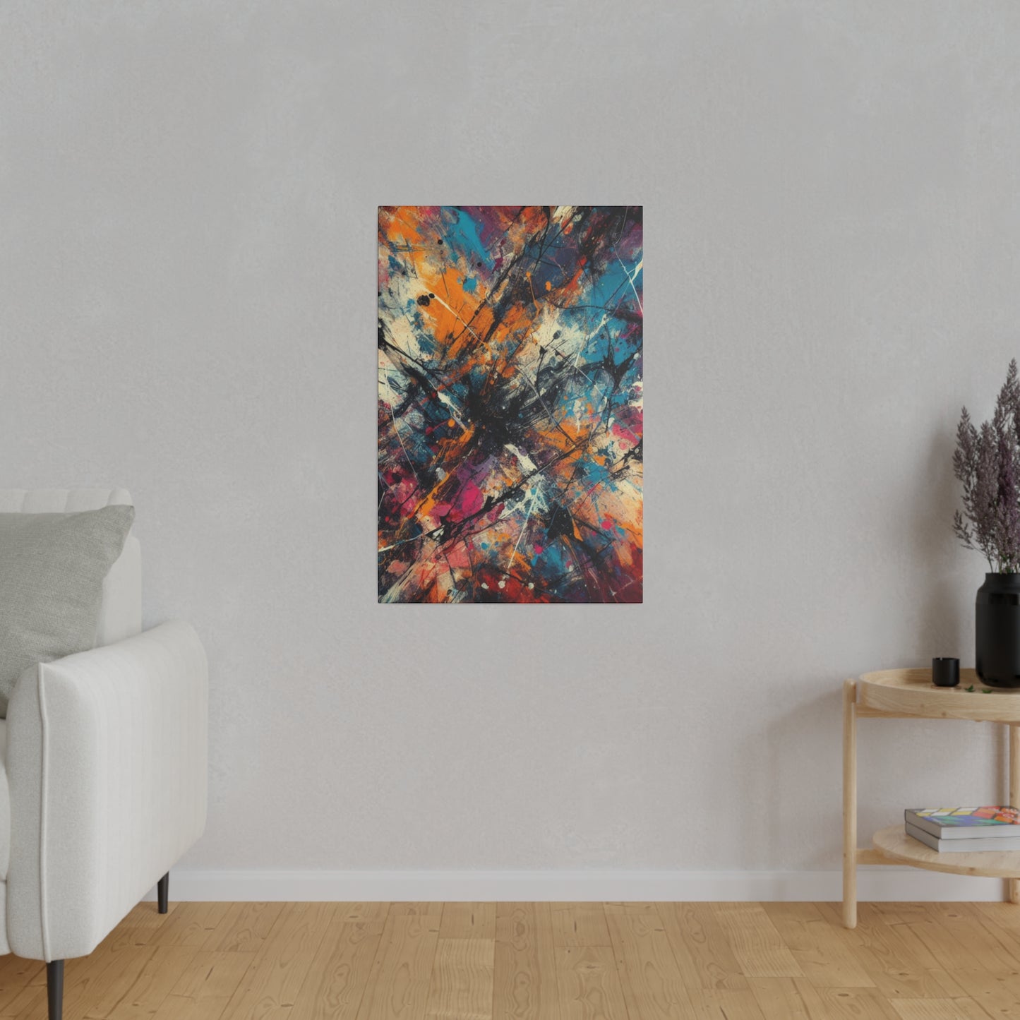 Electric Chaos Abstract Canvas Print – Bold Modern Paint Splash Wall Art for Contemporary Interiors
