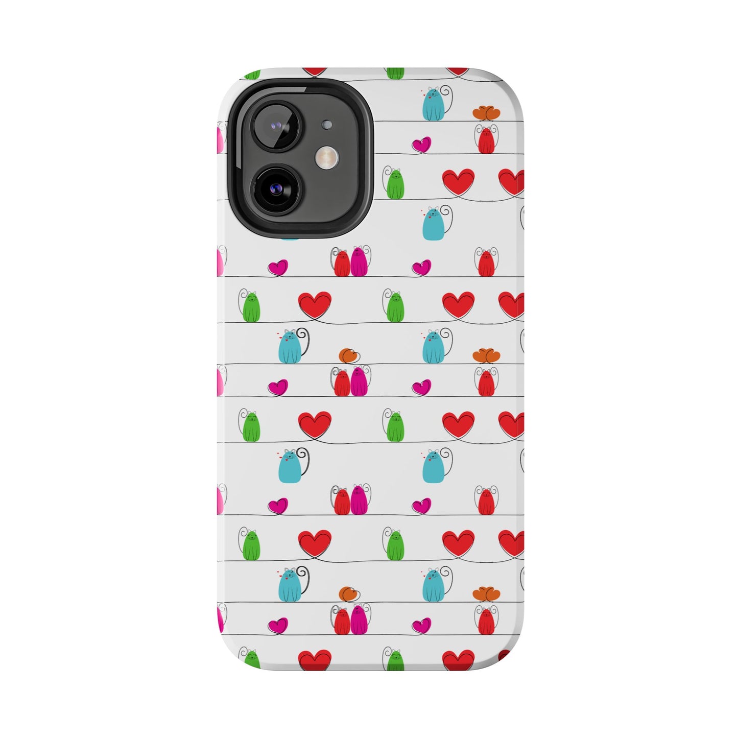 Fundas resistentes para teléfono con diseño de gatos y corazones