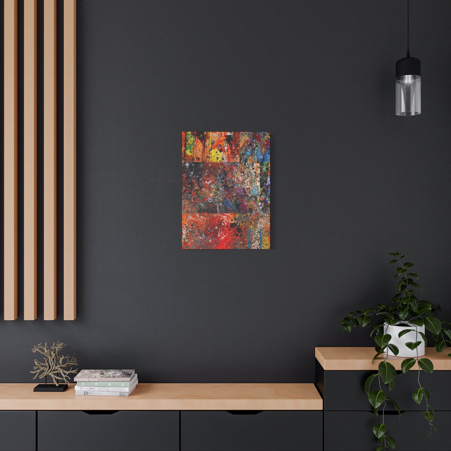 Fragments of Fire : Bold Red and Orange Abstract Splatter Canvas Art Print