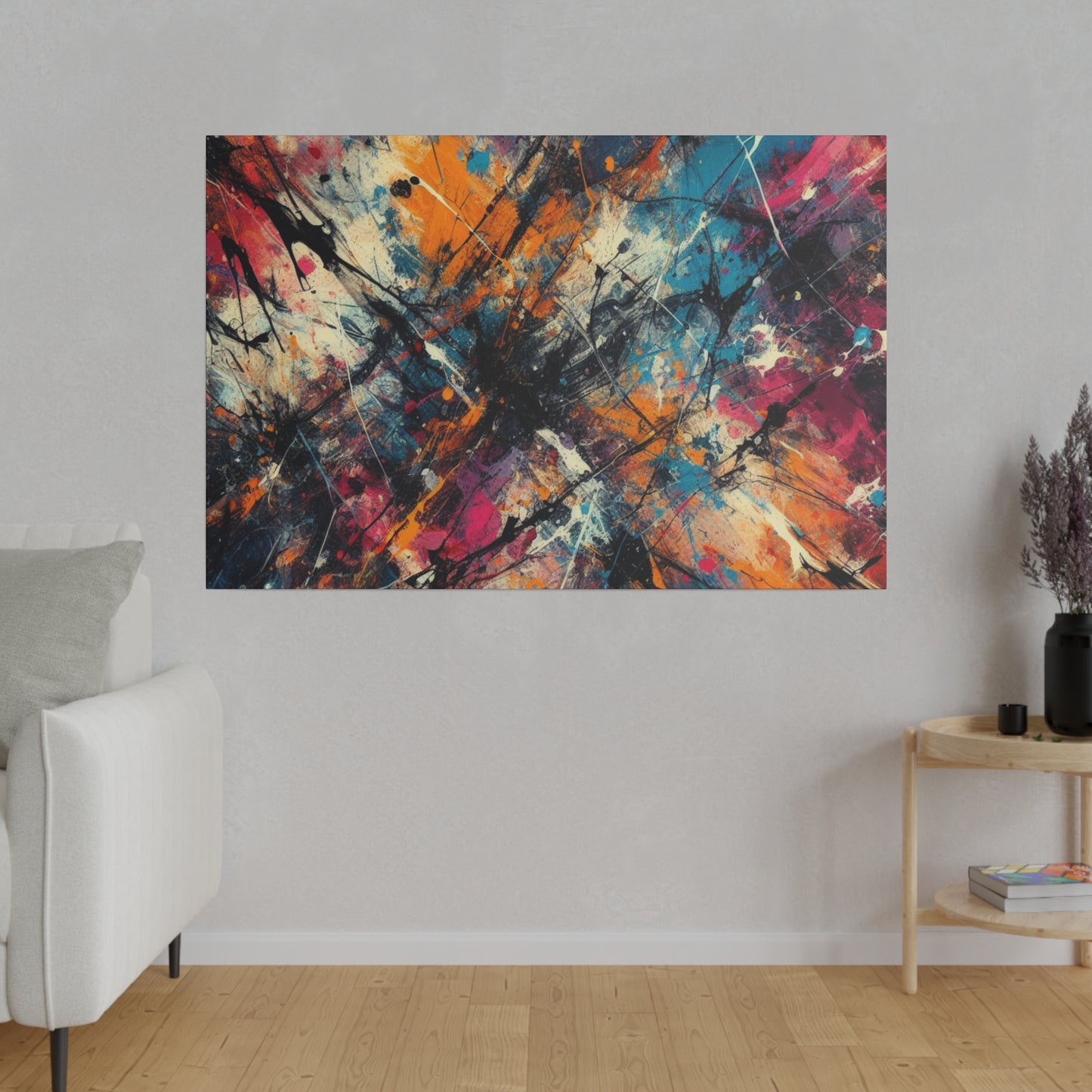 Electric Chaos Abstract Canvas Print – Bold Modern Paint Splash Wall Art for Contemporary Interiors