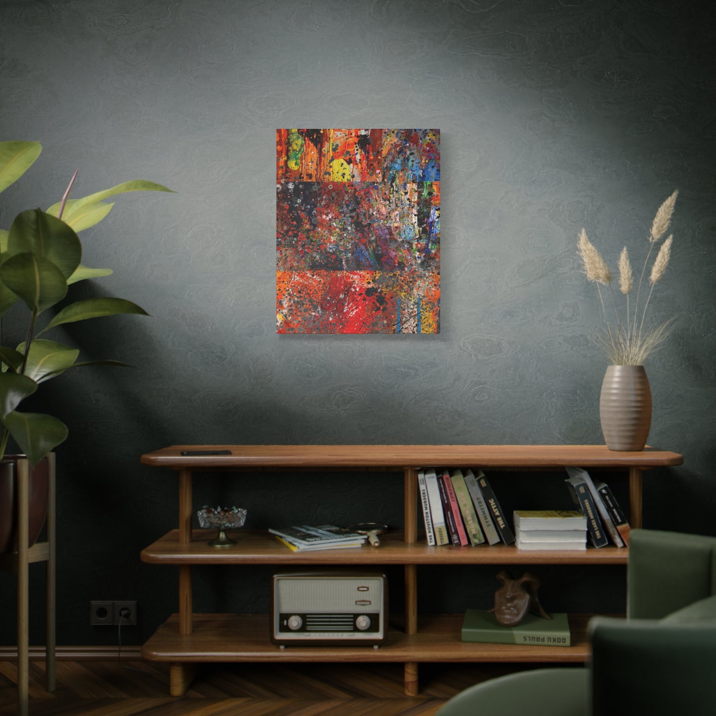 Fragments of Fire : Bold Red and Orange Abstract Splatter Canvas Art Print