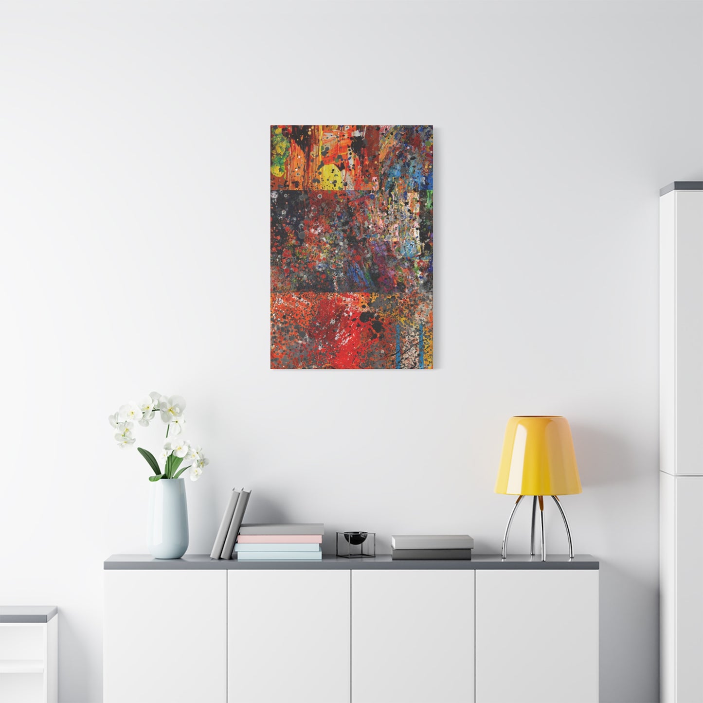 Fragments of Fire : Bold Red and Orange Abstract Splatter Canvas Art Print