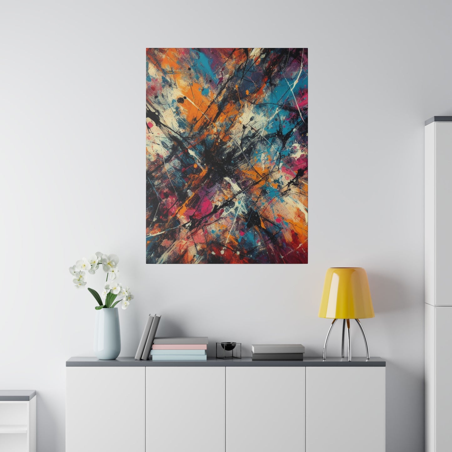 Electric Chaos Abstract Canvas Print – Bold Modern Paint Splash Wall Art for Contemporary Interiors