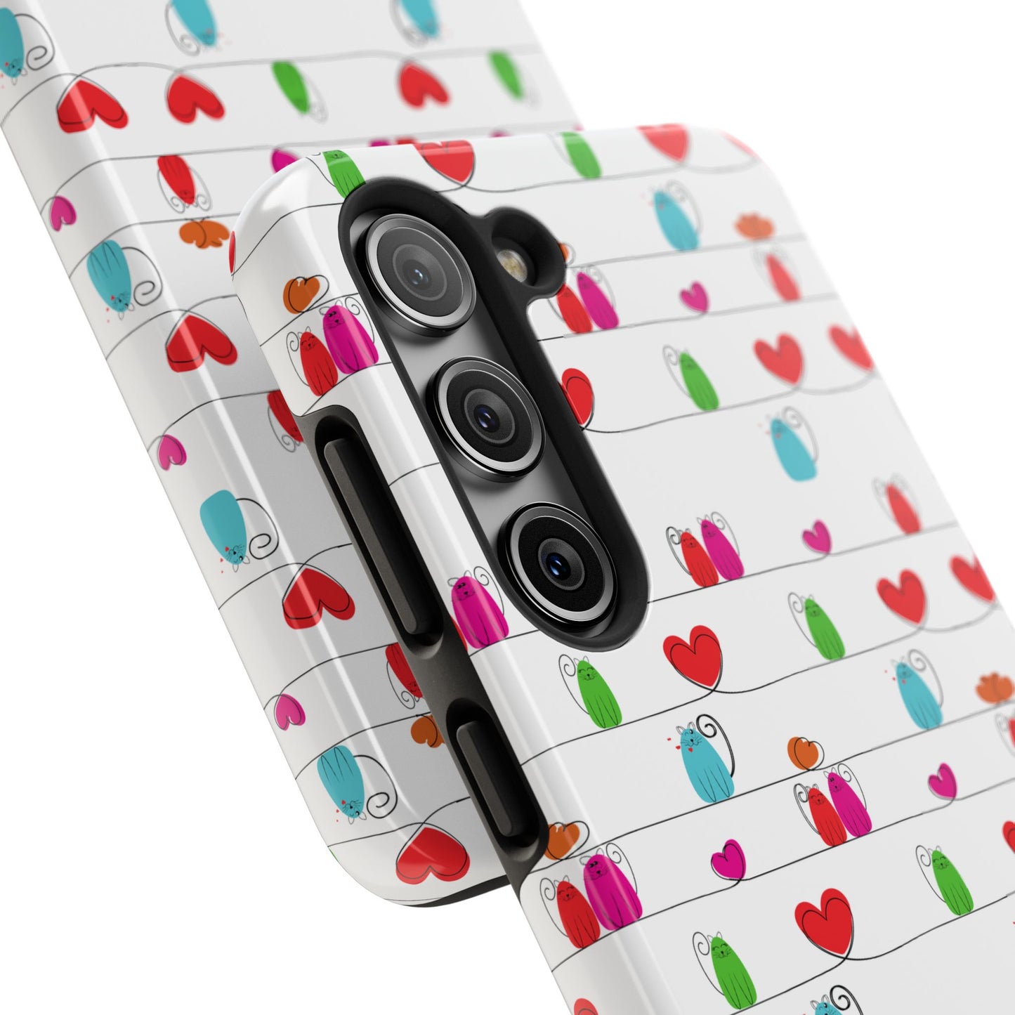 Fundas resistentes para teléfono con diseño de gatos y corazones