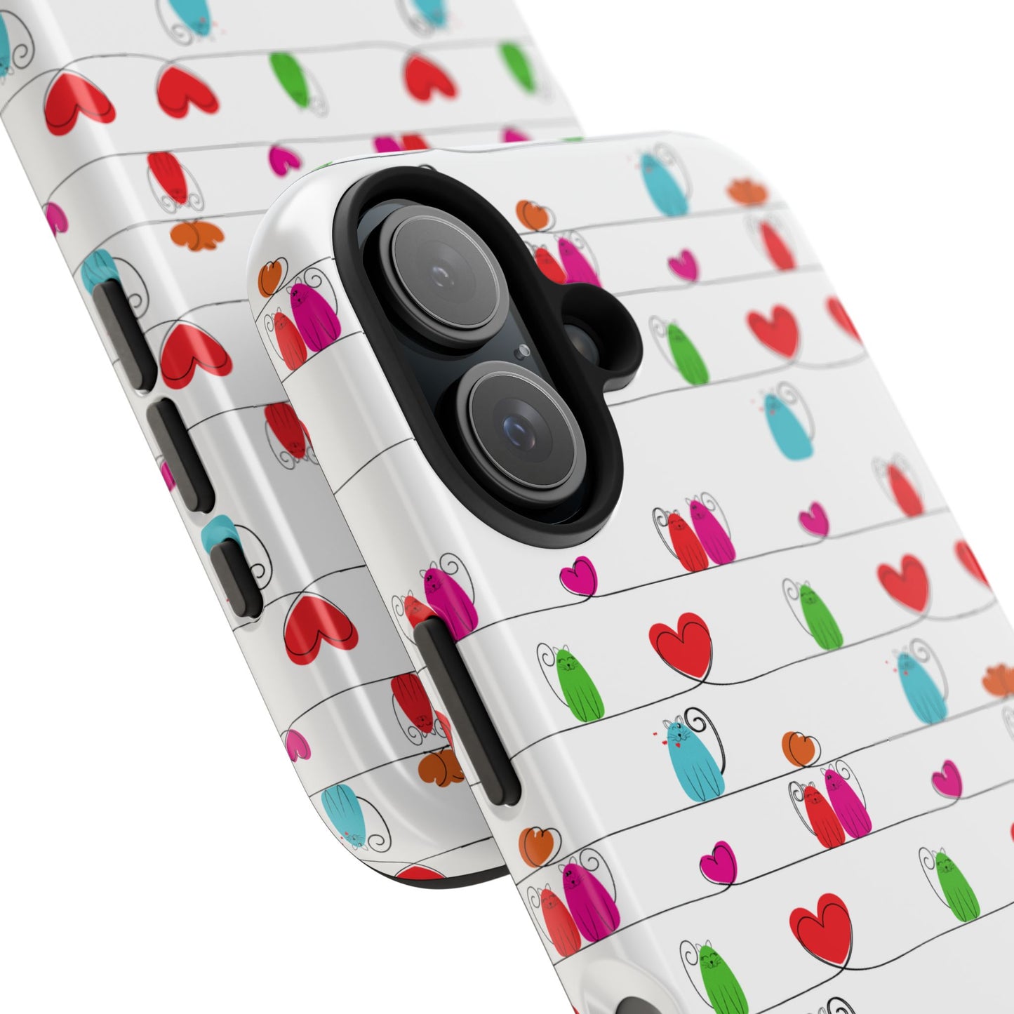 Fundas resistentes para teléfono con diseño de gatos y corazones
