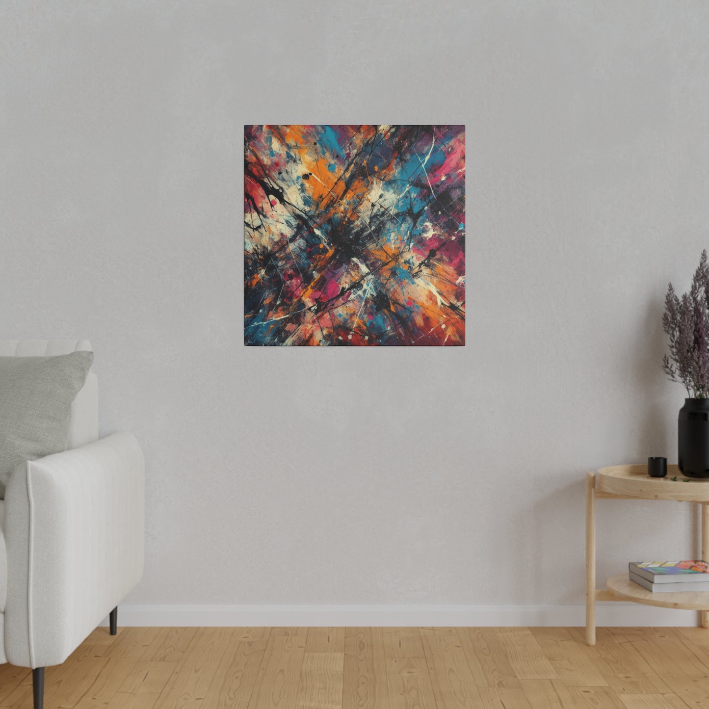 Electric Chaos Abstract Canvas Print – Bold Modern Paint Splash Wall Art for Contemporary Interiors